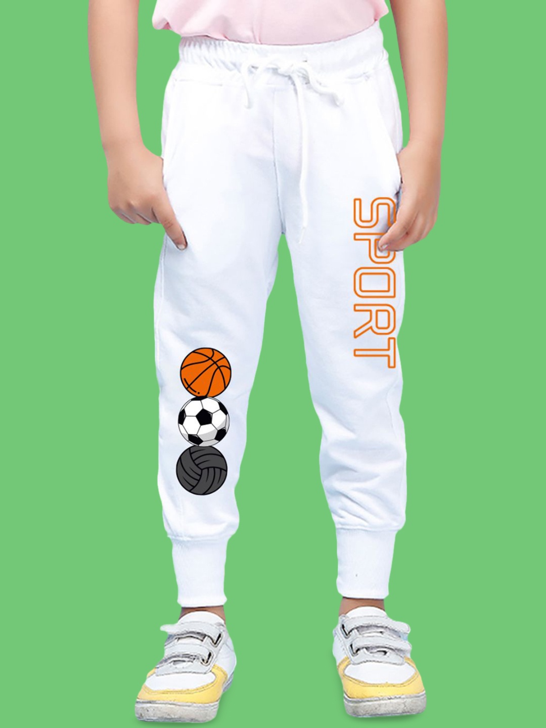 

NUSYL Boys Printed Mid Rise Regular Fit Cotton Joggers Track Pant, White