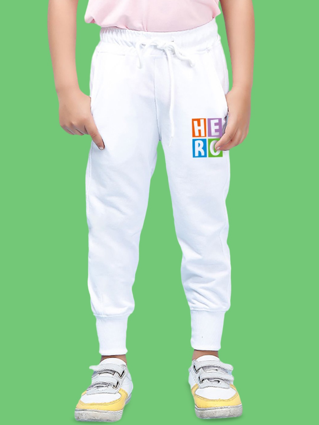 

NUSYL Boys Text Printed Cotton Ankle Length Joggers Track Pant, White