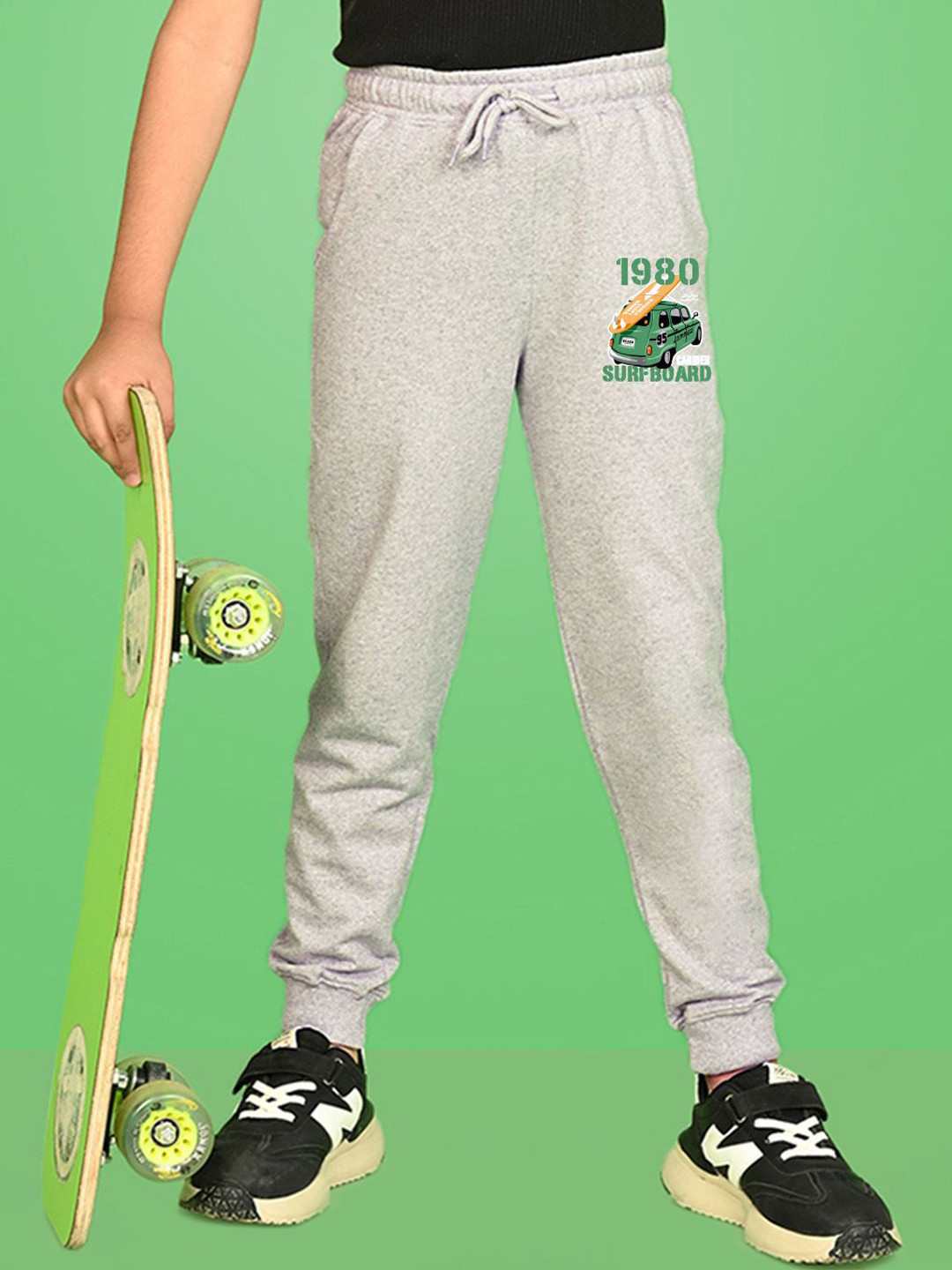 

NUSYL Boys Graphic Printed Cotton Joggers, Grey