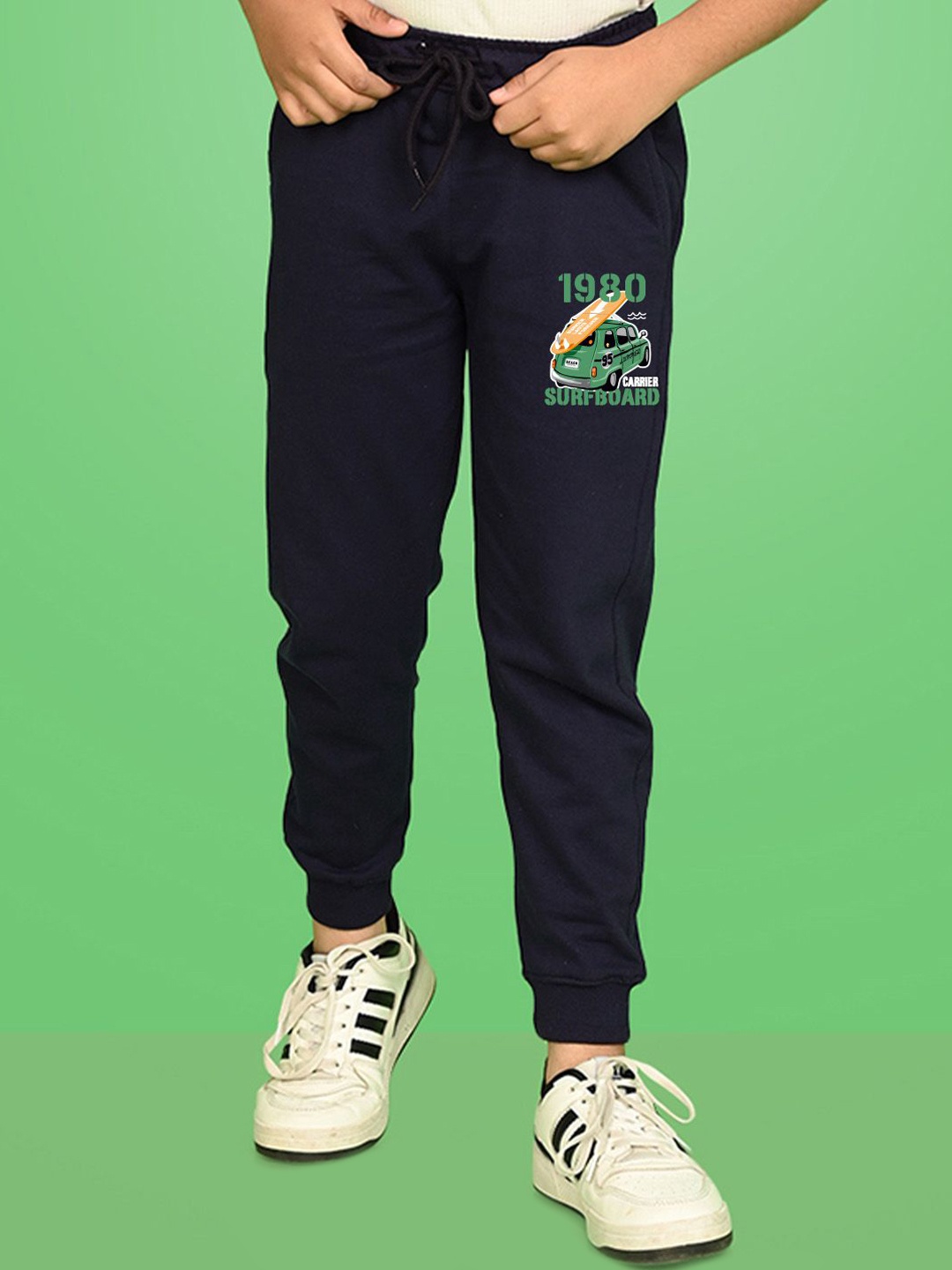 

NUSYL Boys Graphic Printed Cotton Joggers, Navy blue