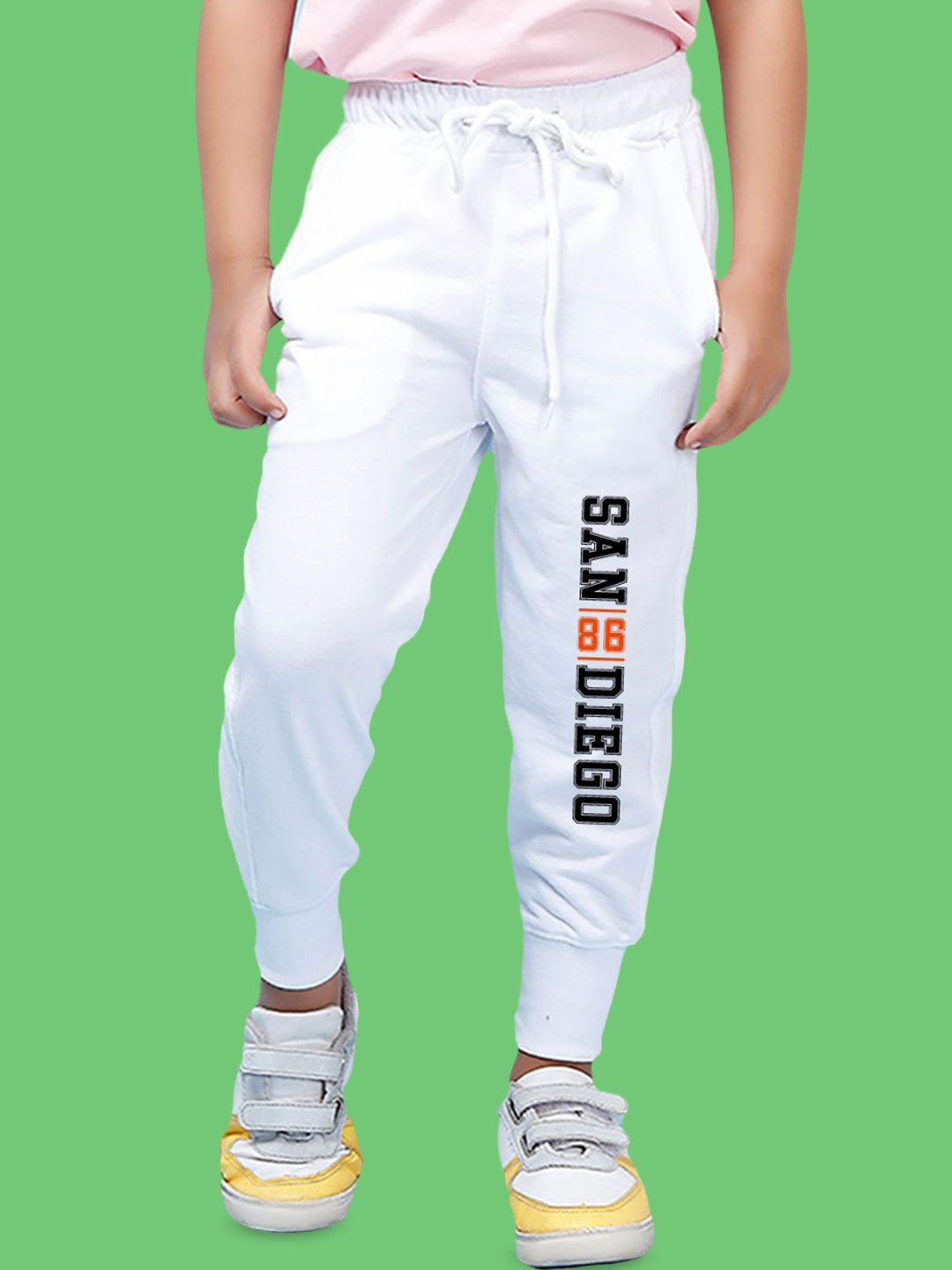 

NUSYL Boys Typographic Printed Cotton Regular Fit Joggers, White