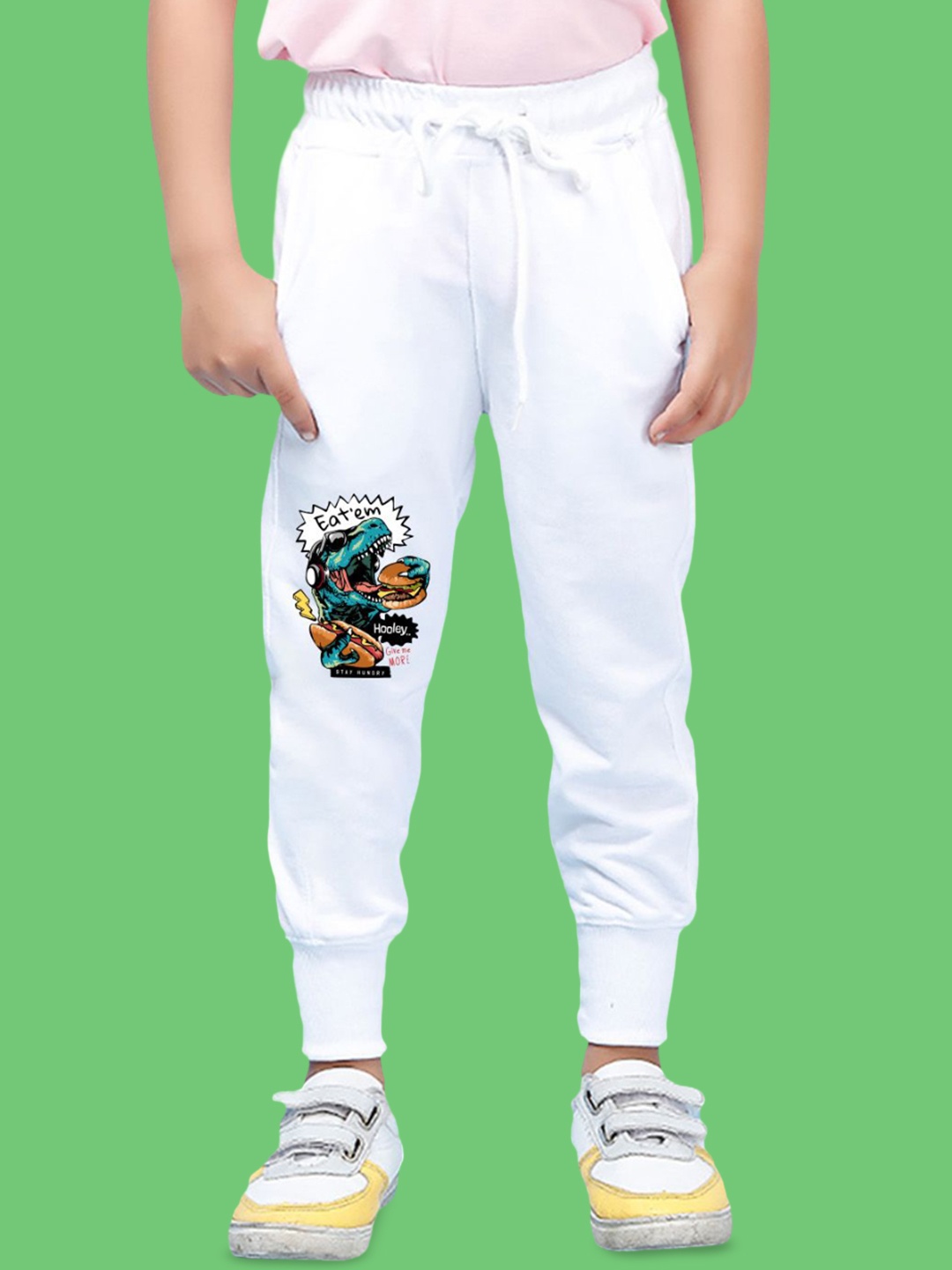 

NUSYL Boys Graphic Printed Cotton Regular Fit Joggers, White