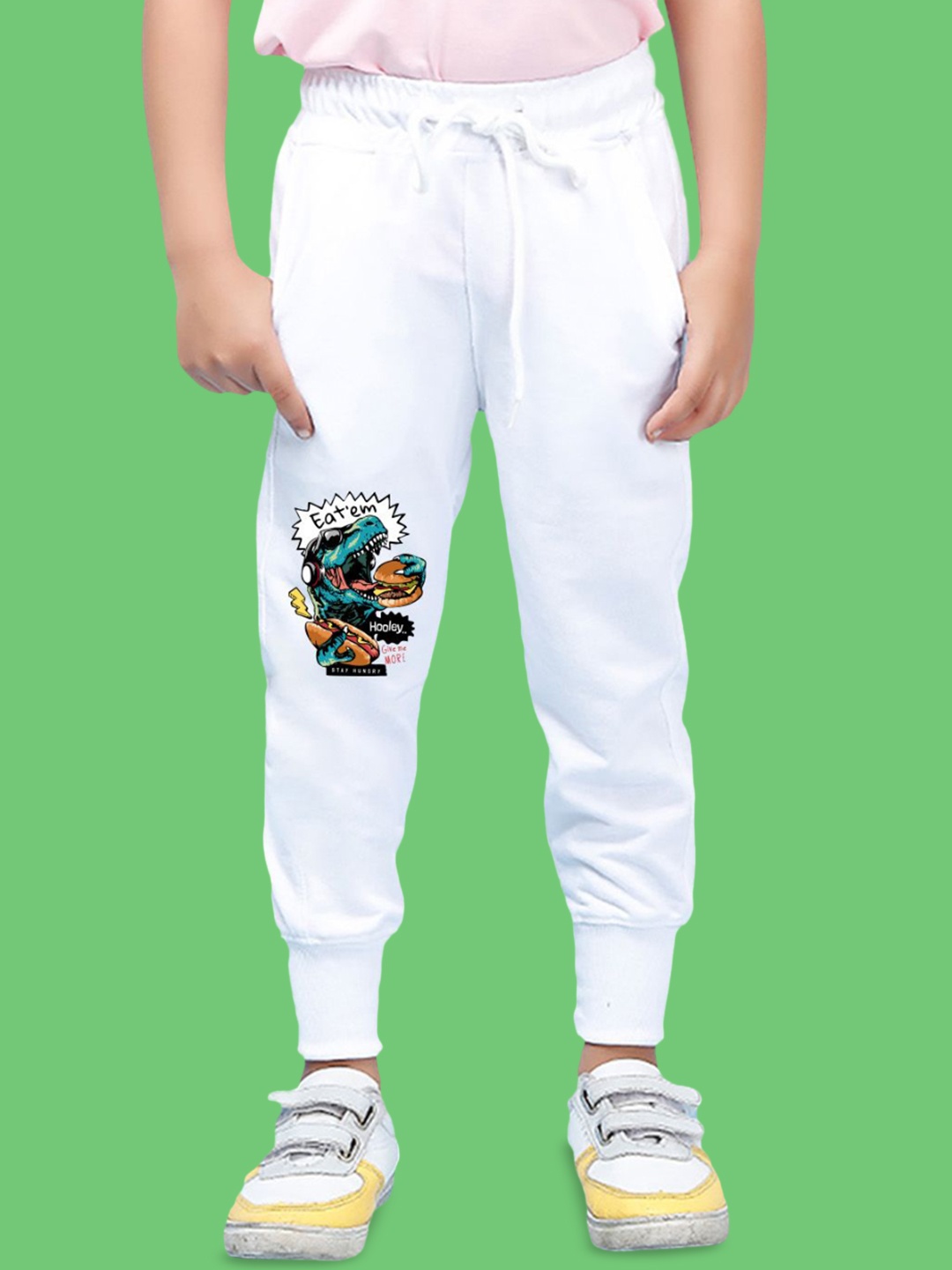 

NUSYL Boys Graphic Printed Cotton Joggers, White