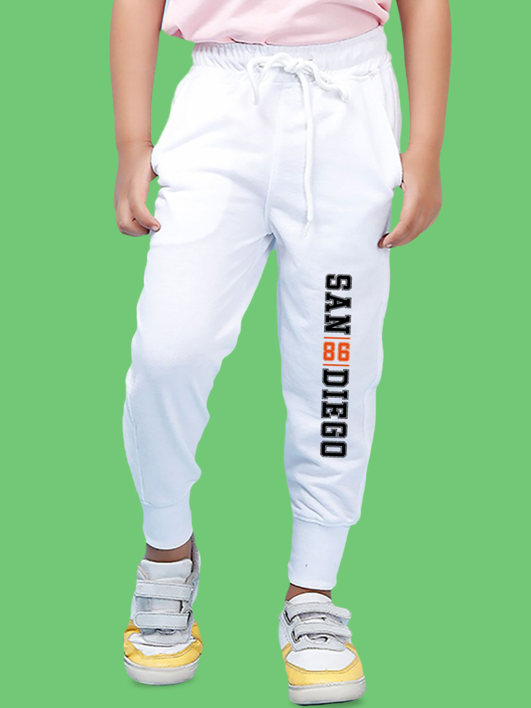 

NUSYL Boys Printed Cotton Ankle Length Joggers, White