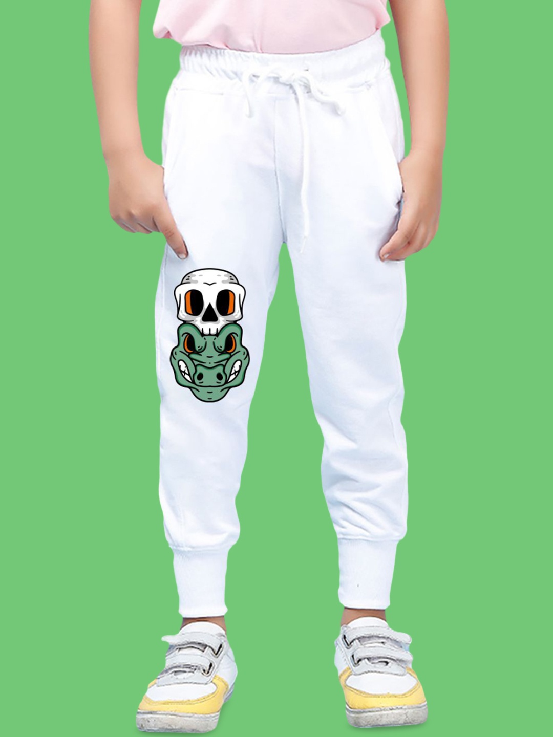 

NUSYL Boys Crocodile Face Printed Regular Fit Joggers Track Pants, White