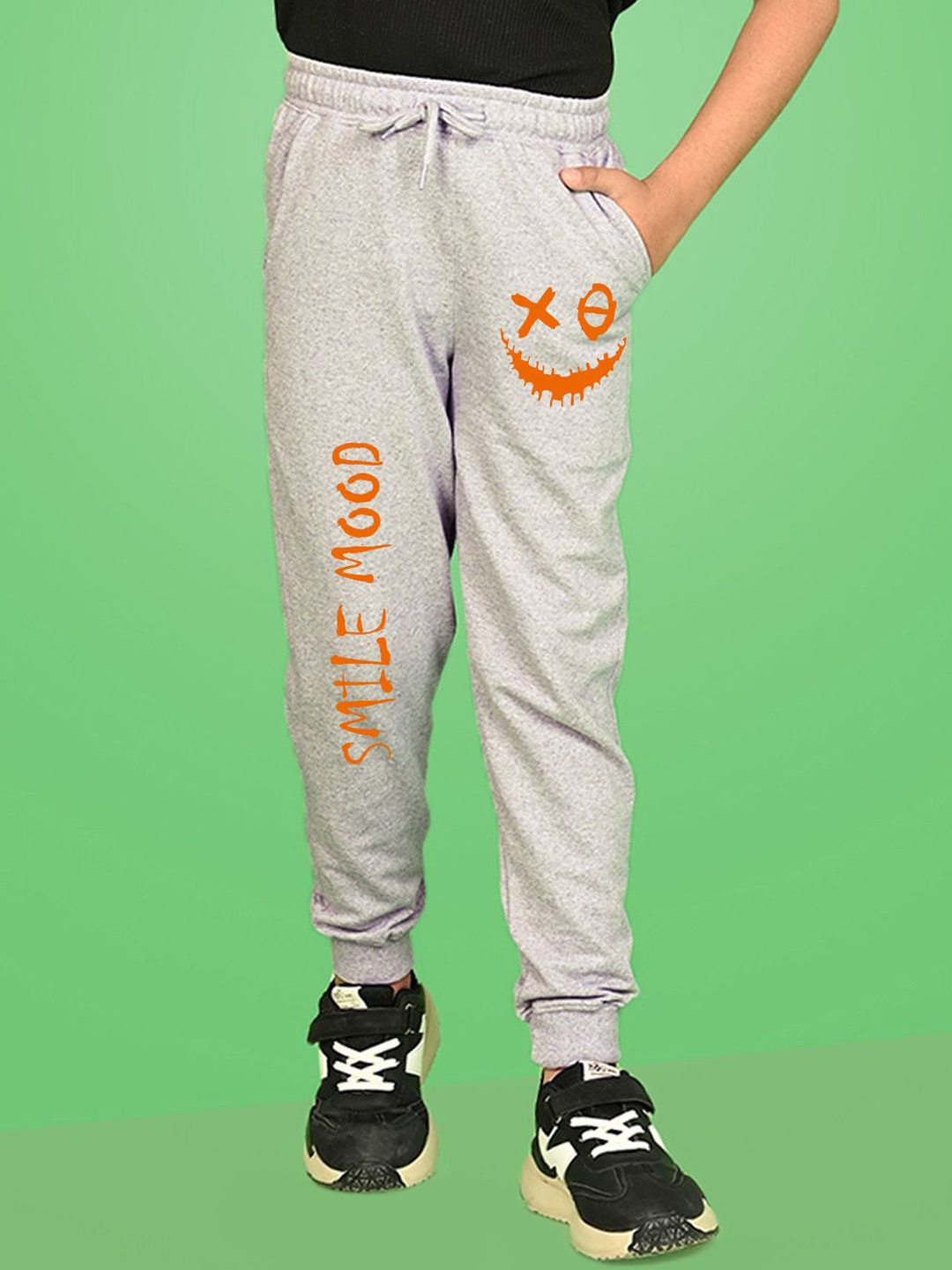 

NUSYL Boys Graphic Cotton Printed Joggers, Grey