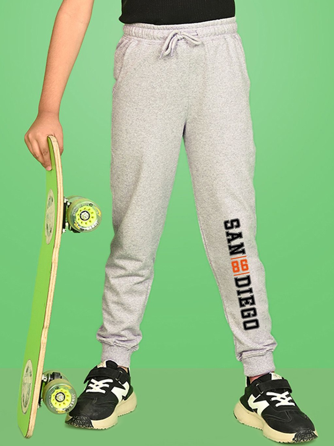 

NUSYL Boys Typographic Printed Cotton Regular Fit Joggers, Grey