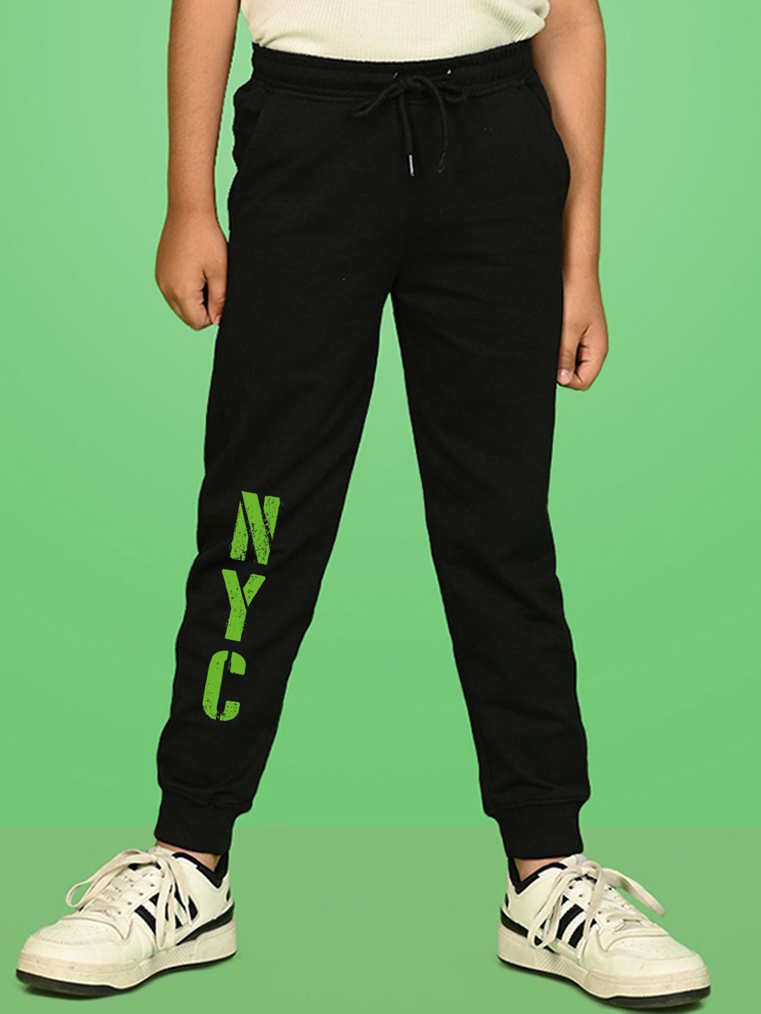 

NUSYL Boys Typographic Printed Cotton Joggers, Black
