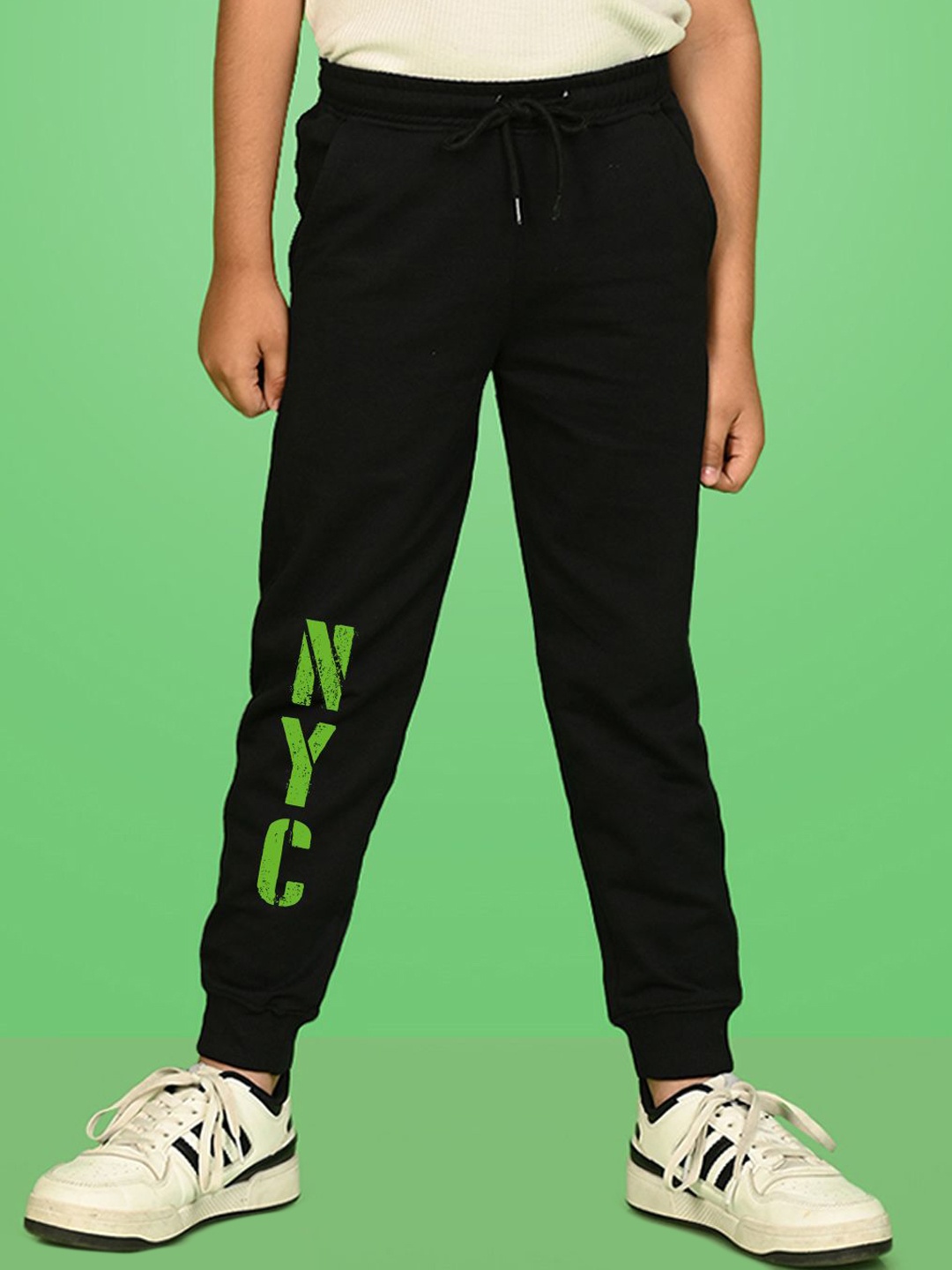 NUSYL Boys Typographic Printed Cotton Regular Fit Joggers, Black