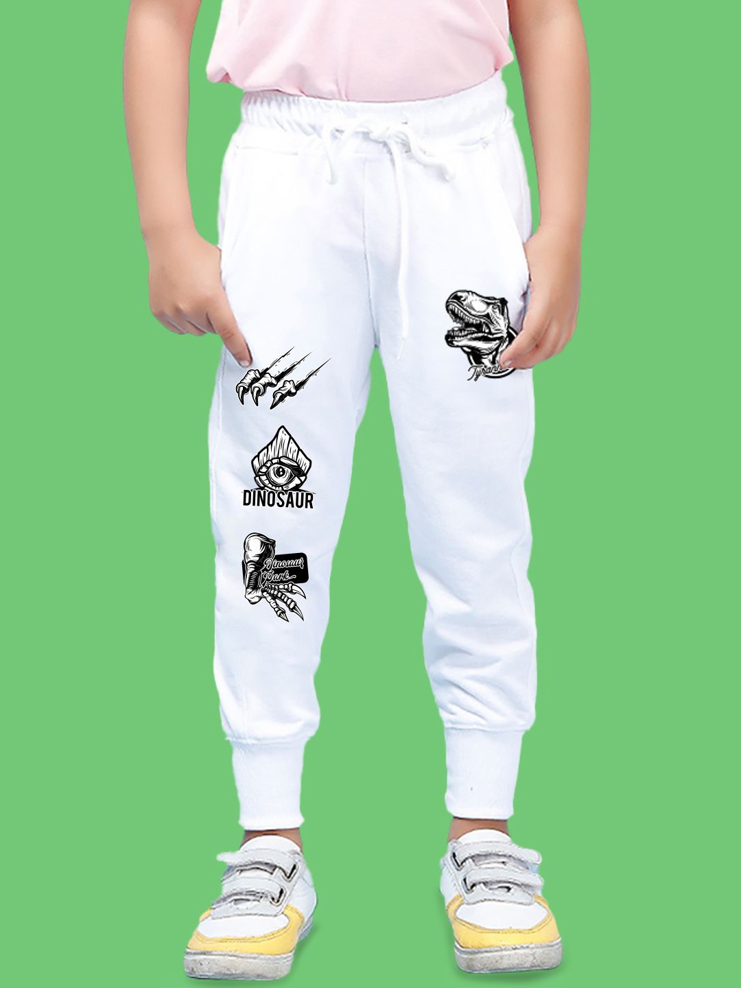 

NUSYL Boys Printed Cotton Ankle Length Joggers, White