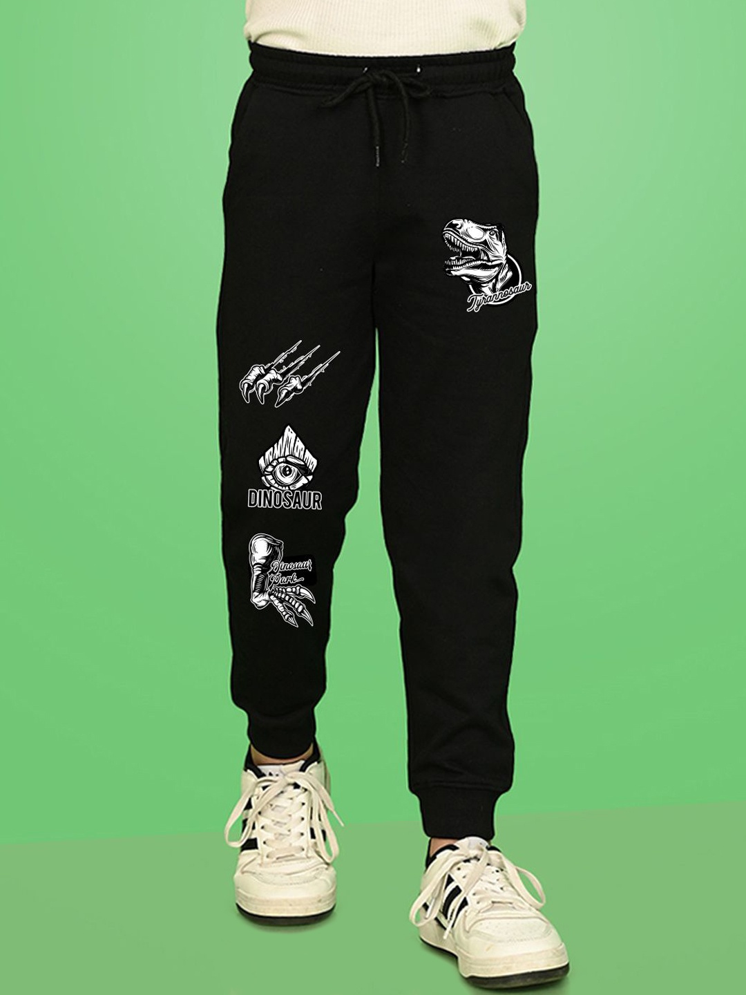 

NUSYL Boys Dinosaur Printed Ankle Length Track Pants, Black