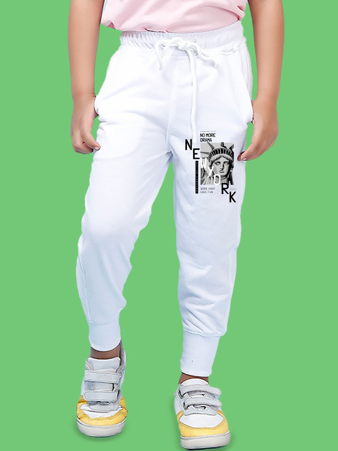 

NUSYL Boys Statue of Liberty & Text Printed Ankle Length Track Pants, White