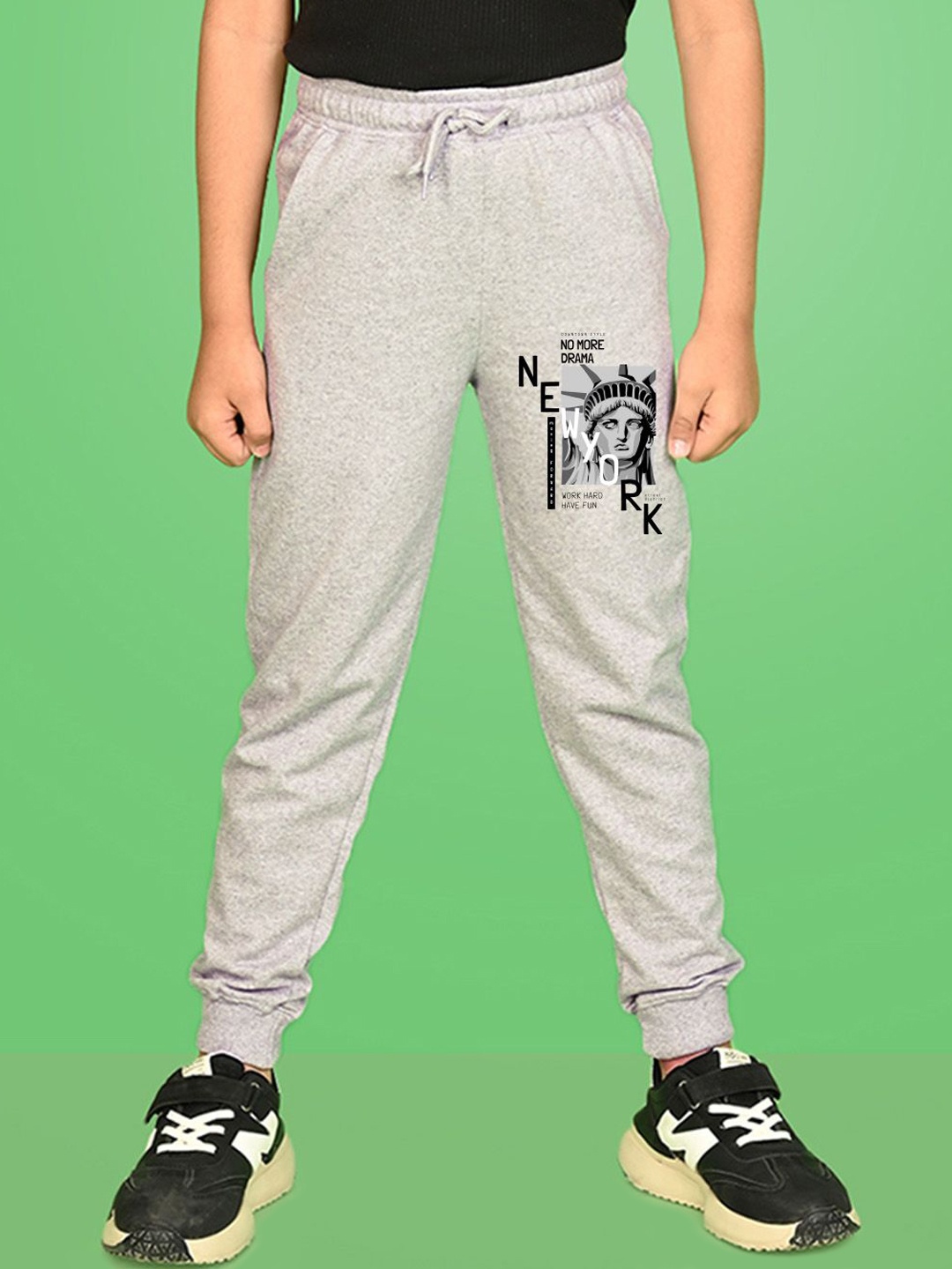 

NUSYL Boys Graphic Printed Cotton Joggers Track Pants, Grey