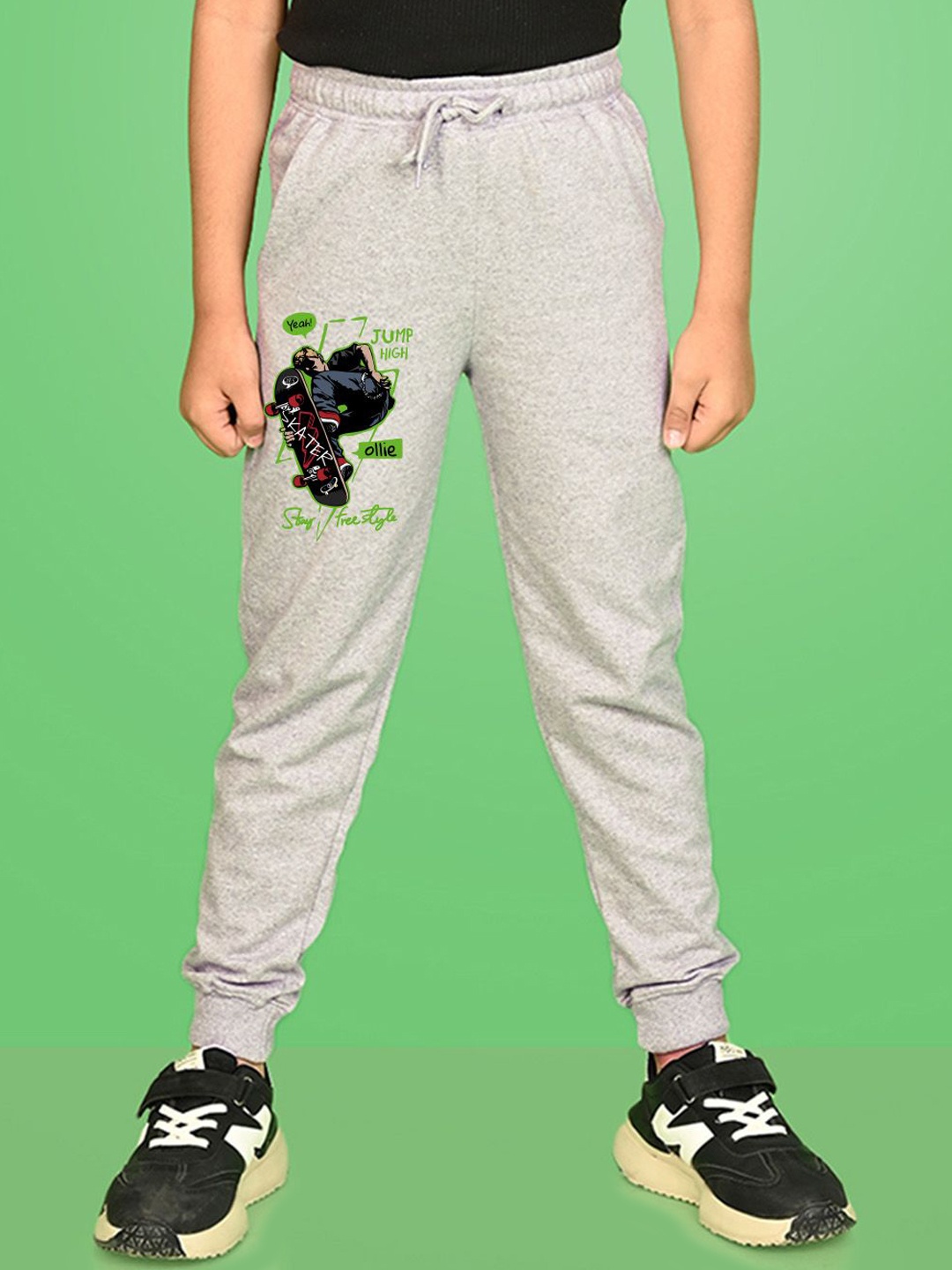 

NUSYL Boys Cotton Graphic Printed Regular Fit Joggers, Grey