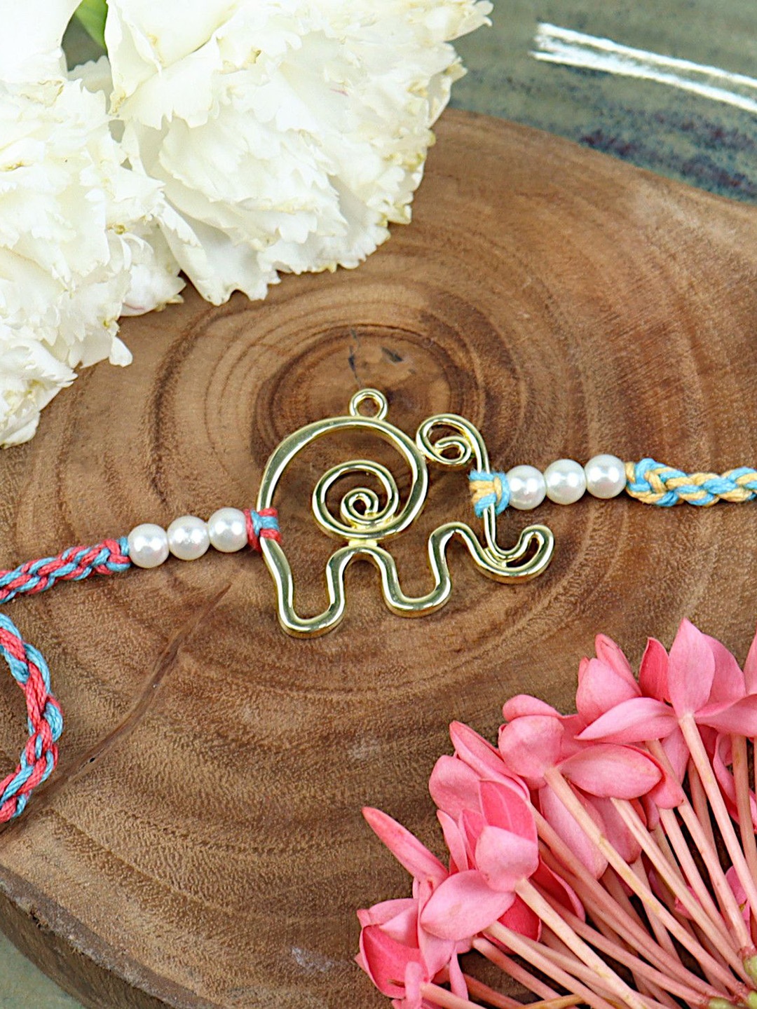 

Asthetika Elephant Motif Rakhi With Roli Chawal, Blue