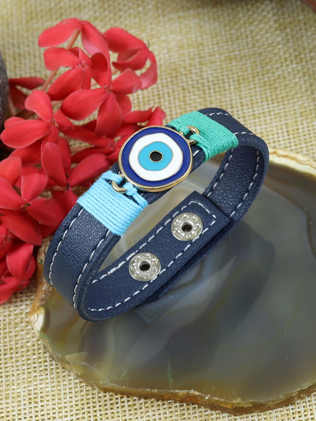 

Asthetika Evil Eye Bracelet Rakhi with Roli Chawal, Blue