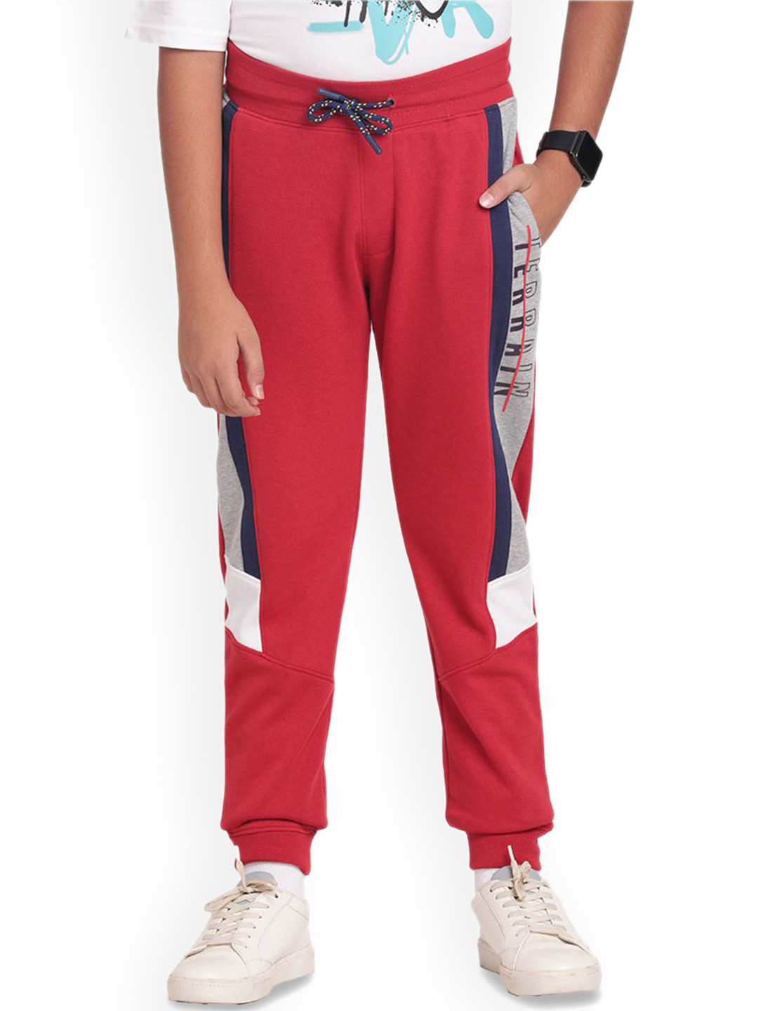 

Indian Terrain Striped Mid Rise Cotton Track Pants, Red