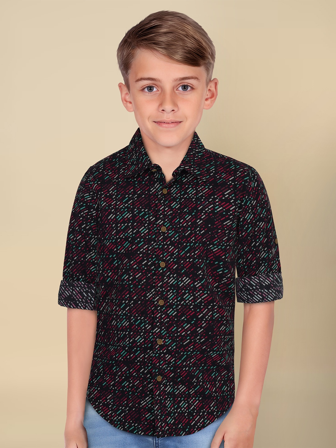 

Allen Solly Junior Boys Slim Fit Floral Opaque Printed Casual Shirt, Black