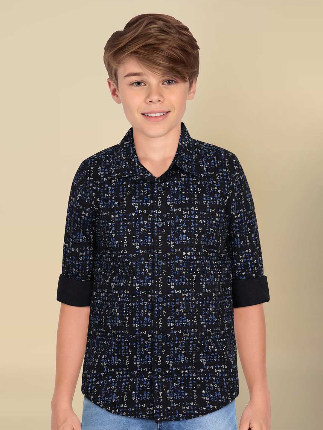 

Allen Solly Junior Boys Slim Fit Opaque Printed Casual Shirt, Black