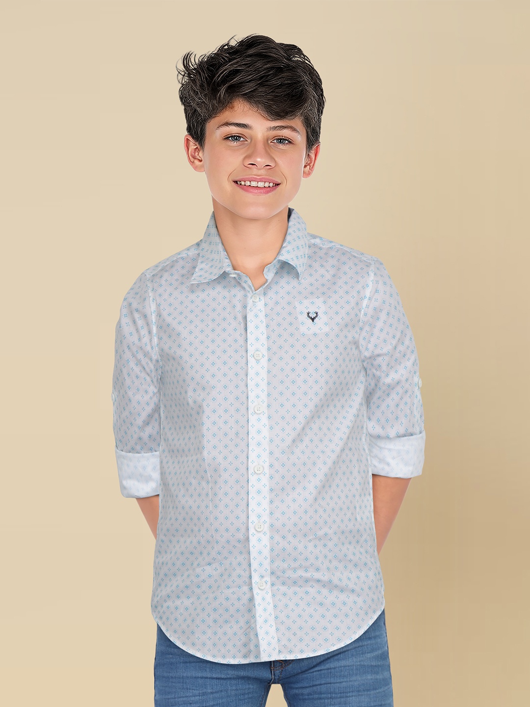 

Allen Solly Junior Boys Slim Fit Opaque Printed Casual Shirt, White