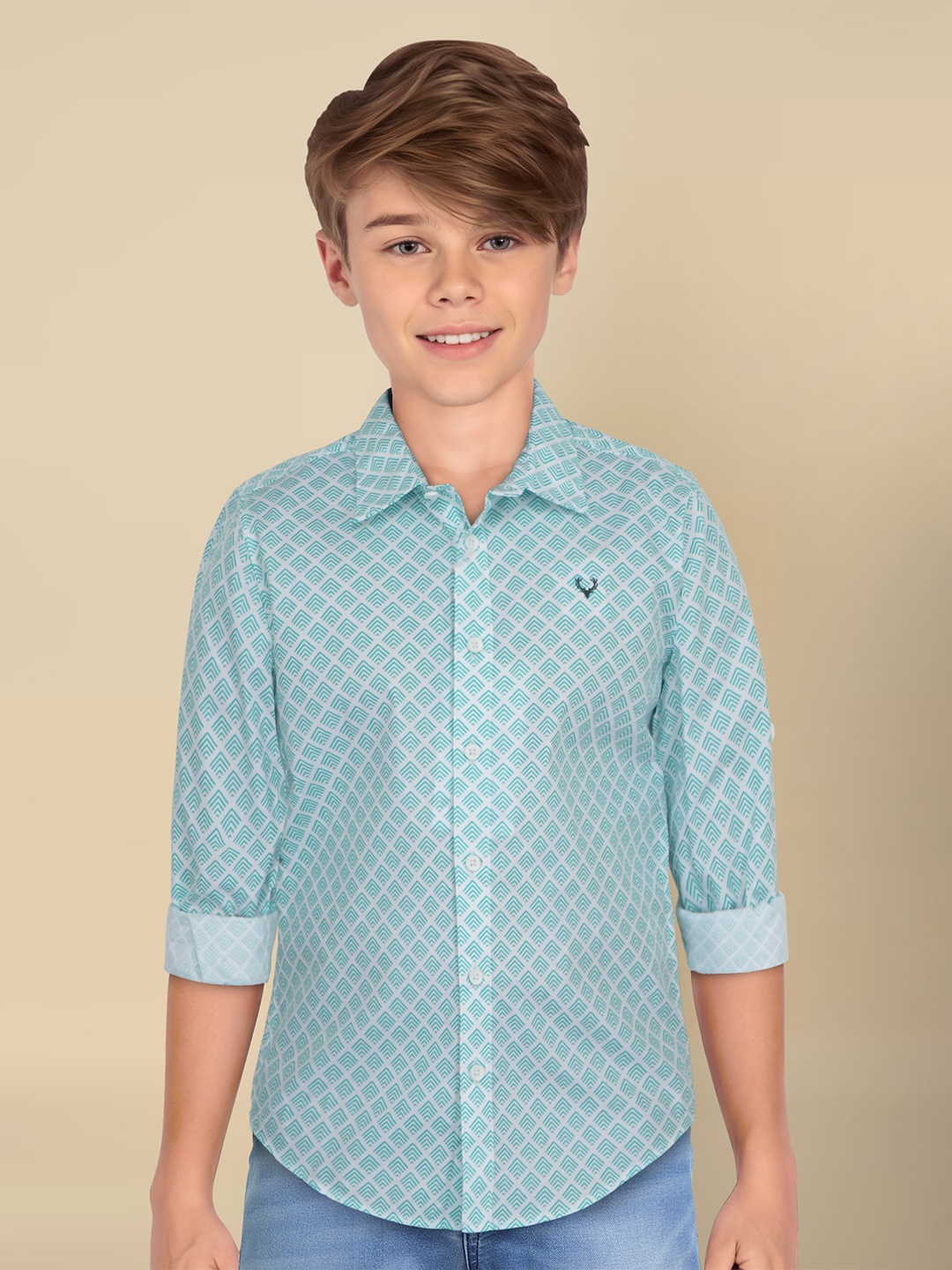 

Allen Solly Junior Boys Slim Fit Opaque Printed Casual Shirt, White