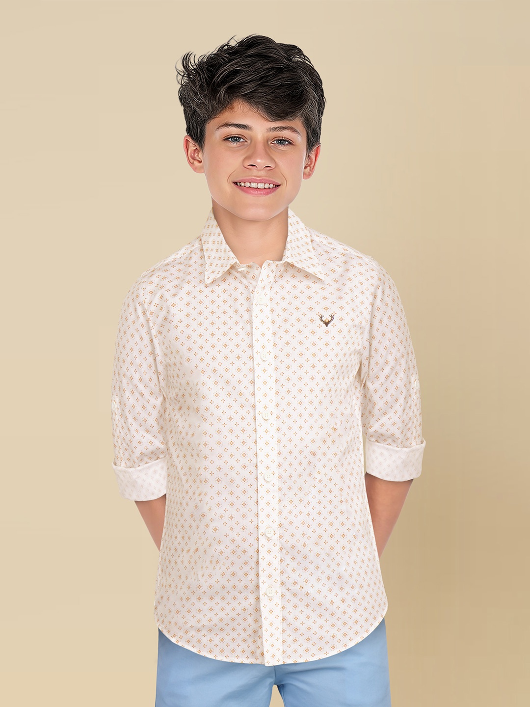 

Allen Solly Junior Boys Slim Fit Opaque Printed Casual Shirt, White