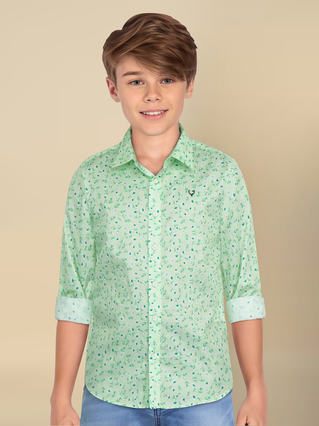 

Allen Solly Junior Boys Slim Fit Floral Opaque Printed Casual Shirt, Green