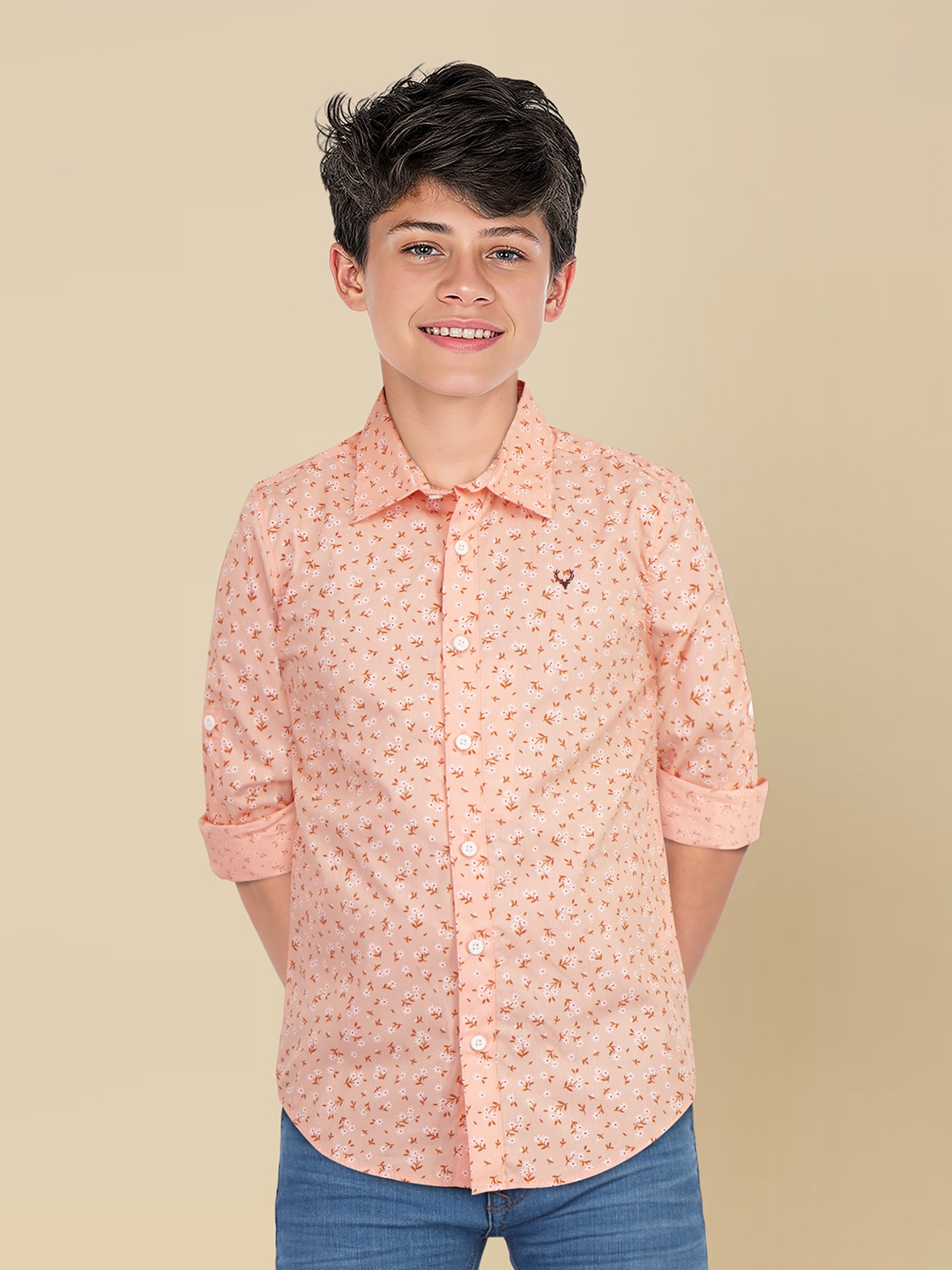 

Allen Solly Junior Boys Slim Fit Floral Opaque Printed Casual Shirt, Peach