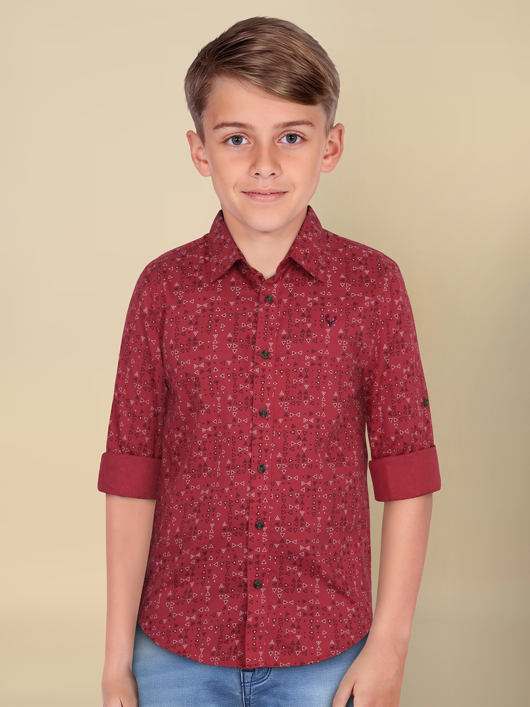 

Allen Solly Junior Boys Slim Fit Floral Opaque Printed Casual Shirt, Red