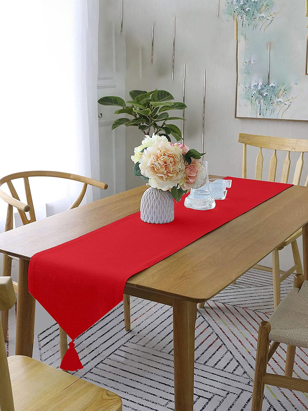 

Lushomes Red Striped Anti-Skid Cotton Table Runner