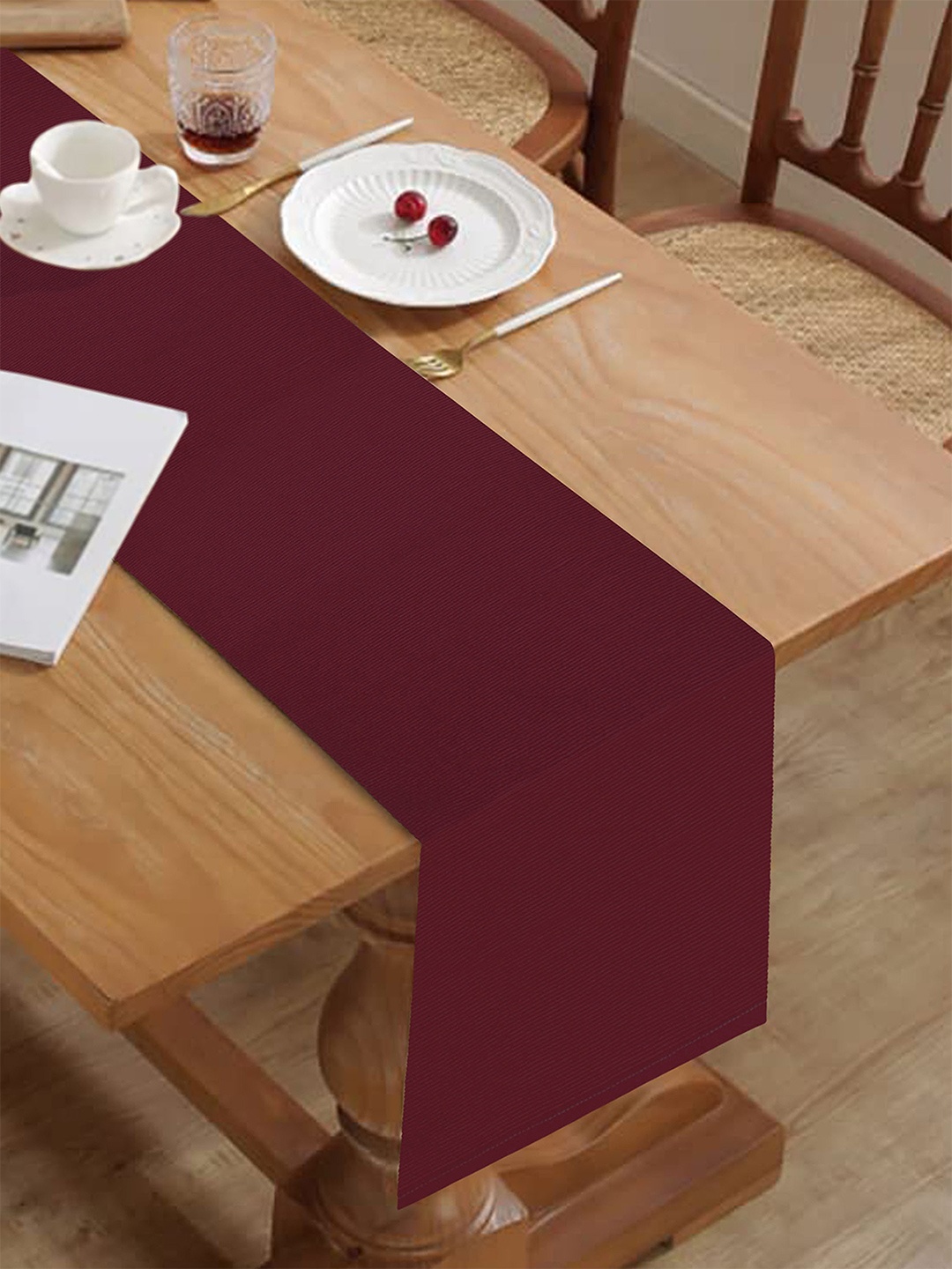 

HOME COLORS.IN Maroon Rectangular Cotton Table Runner