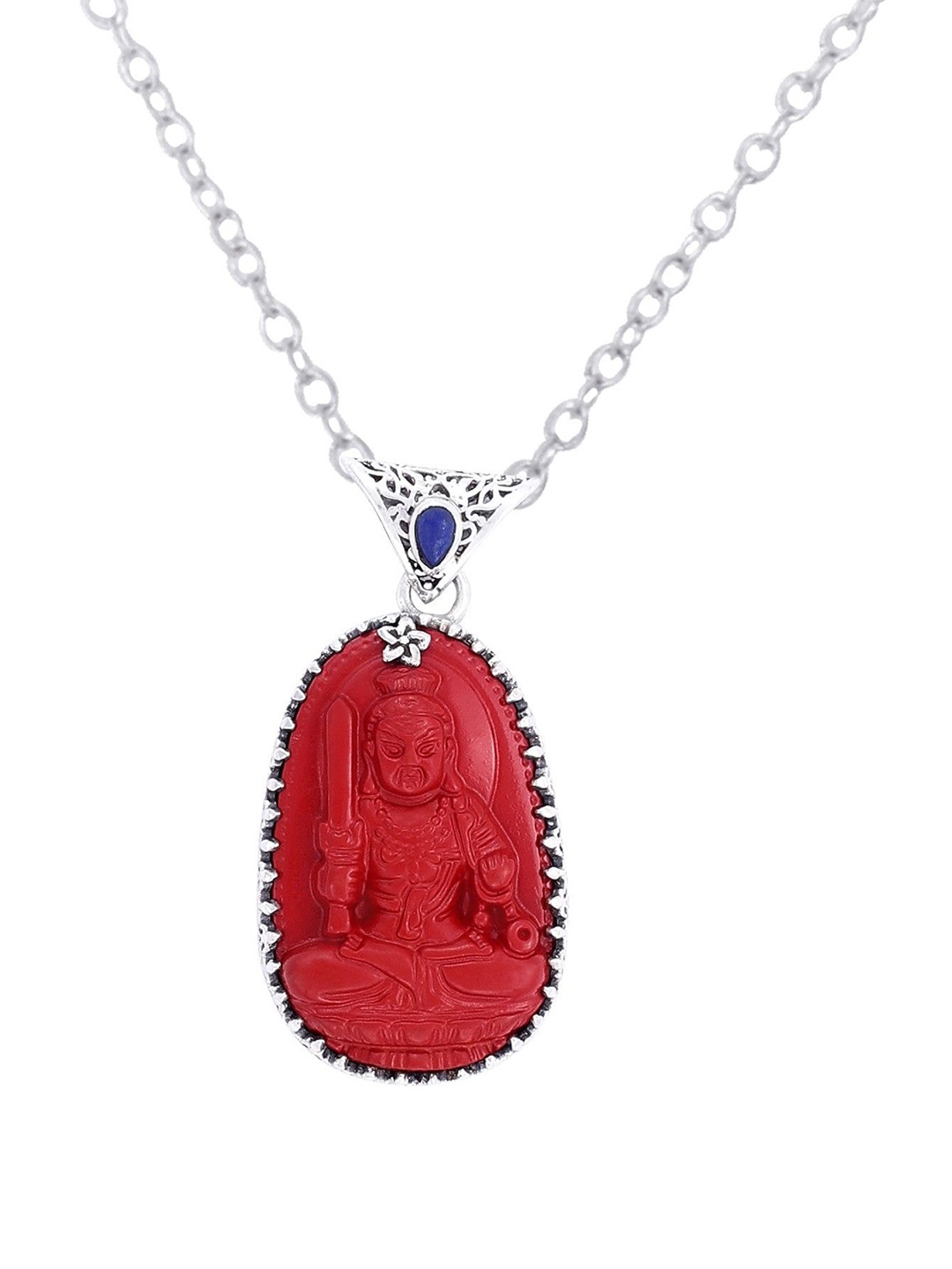 

Exotic India Red Stone Buddha with Precious Gemstone Sterling Silver Pendant