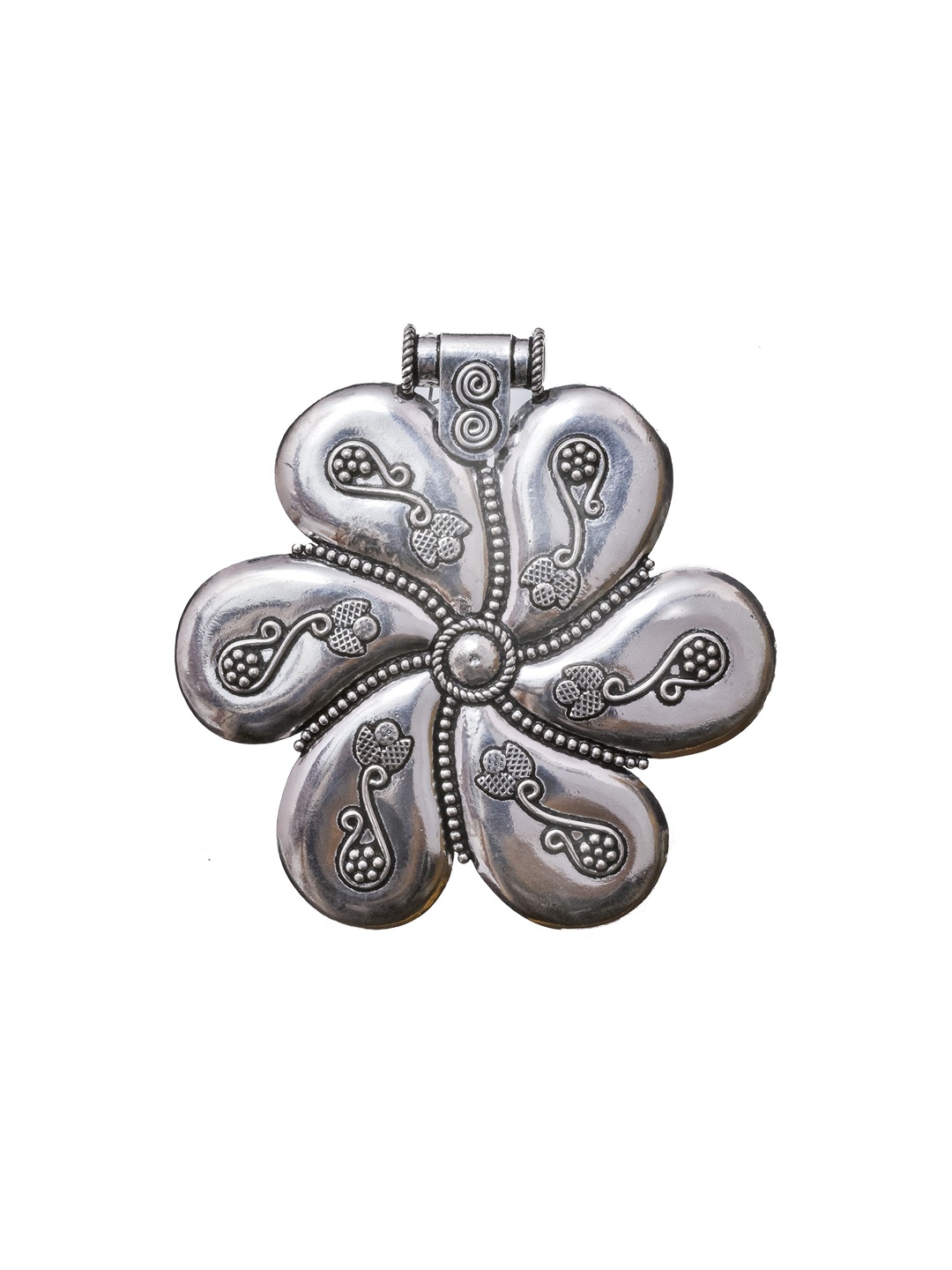 

Exotic India Twirling Flower Sterling Silver Granulation work Pendant with