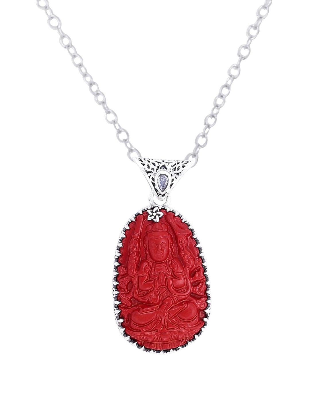 

Exotic India Precious Red Gemstone Buddha Sterling Silver Pendant