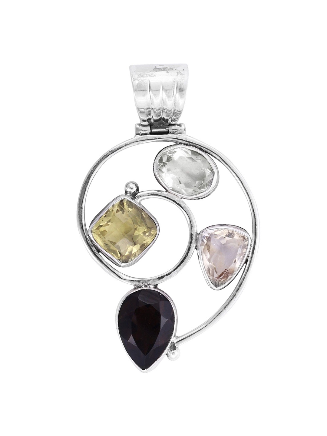 

Exotic India Multiple Gemstone Sterling Silver Large Pendant