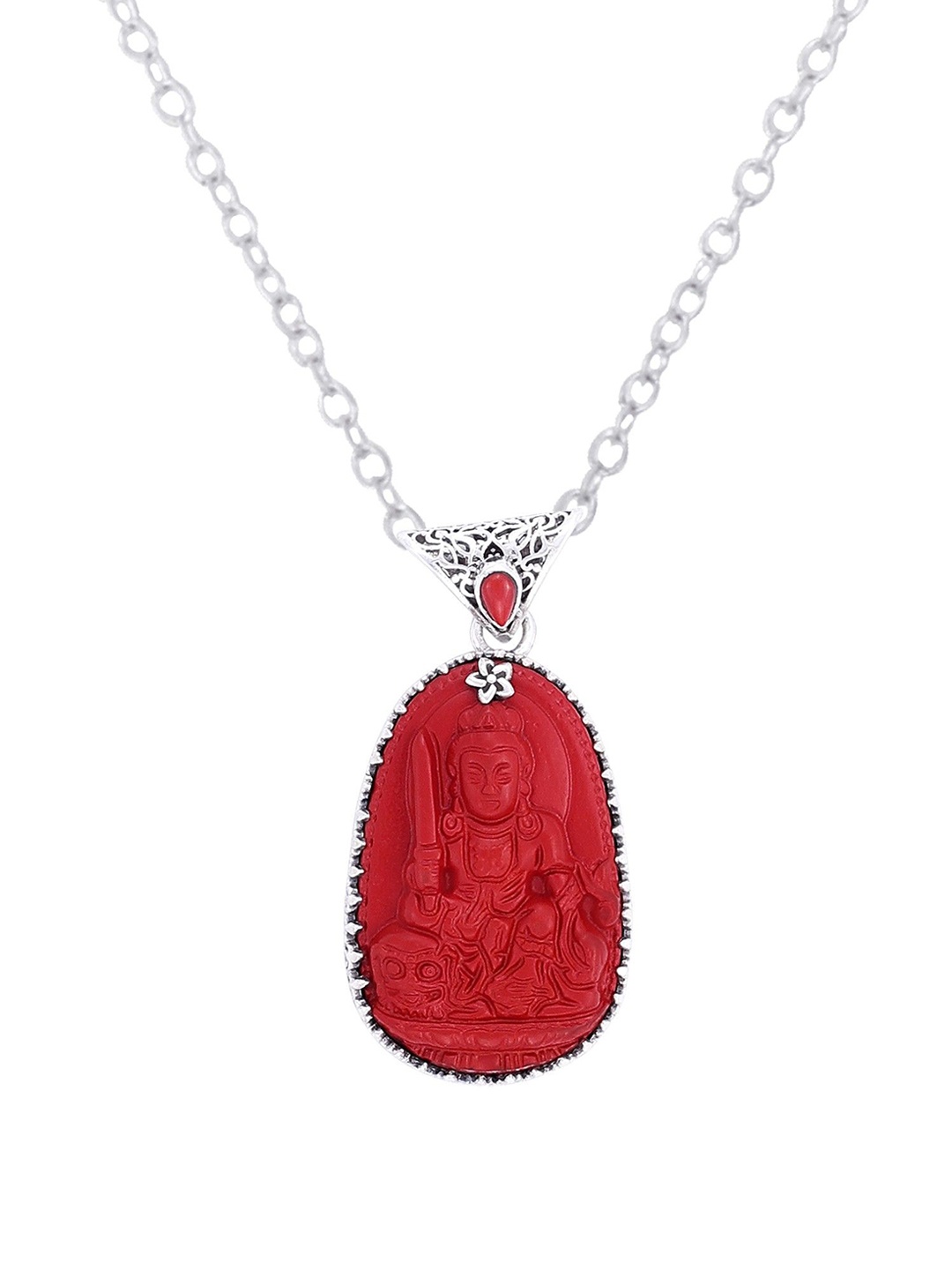 

Exotic India Buddha Pendant Crafted with Precious Red Gemstone Sterling Silver Pendant