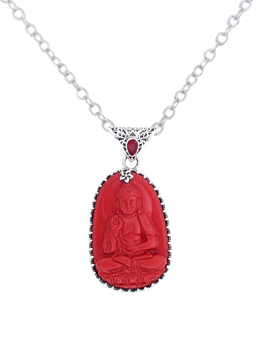 

Exotic India Red Stone Buddha with Precious Garnet Gemstone Sterling Silver Pendant