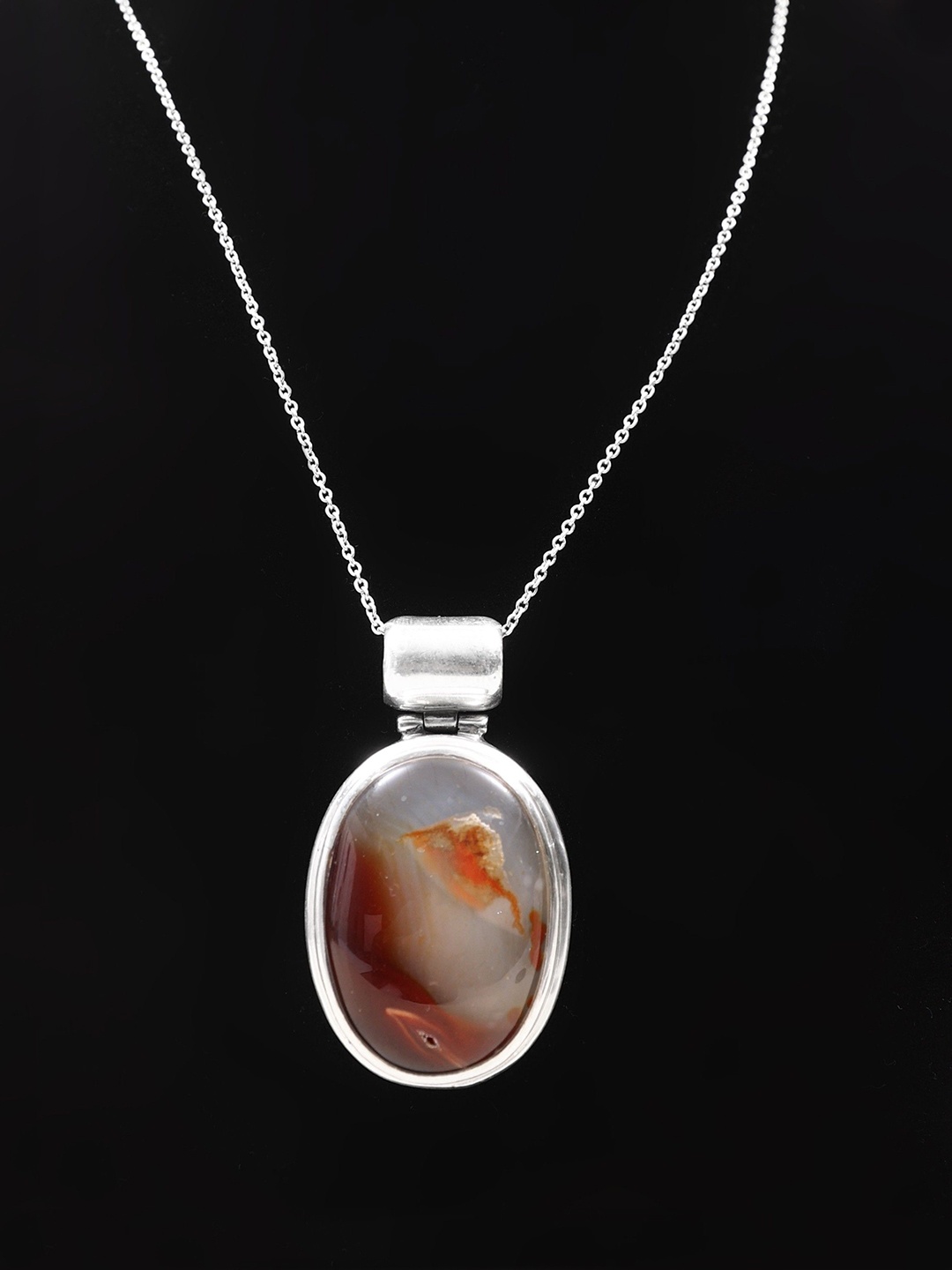 

Exotic India Carnelian Gemstone Oval Shape Sterling Silver Pendant