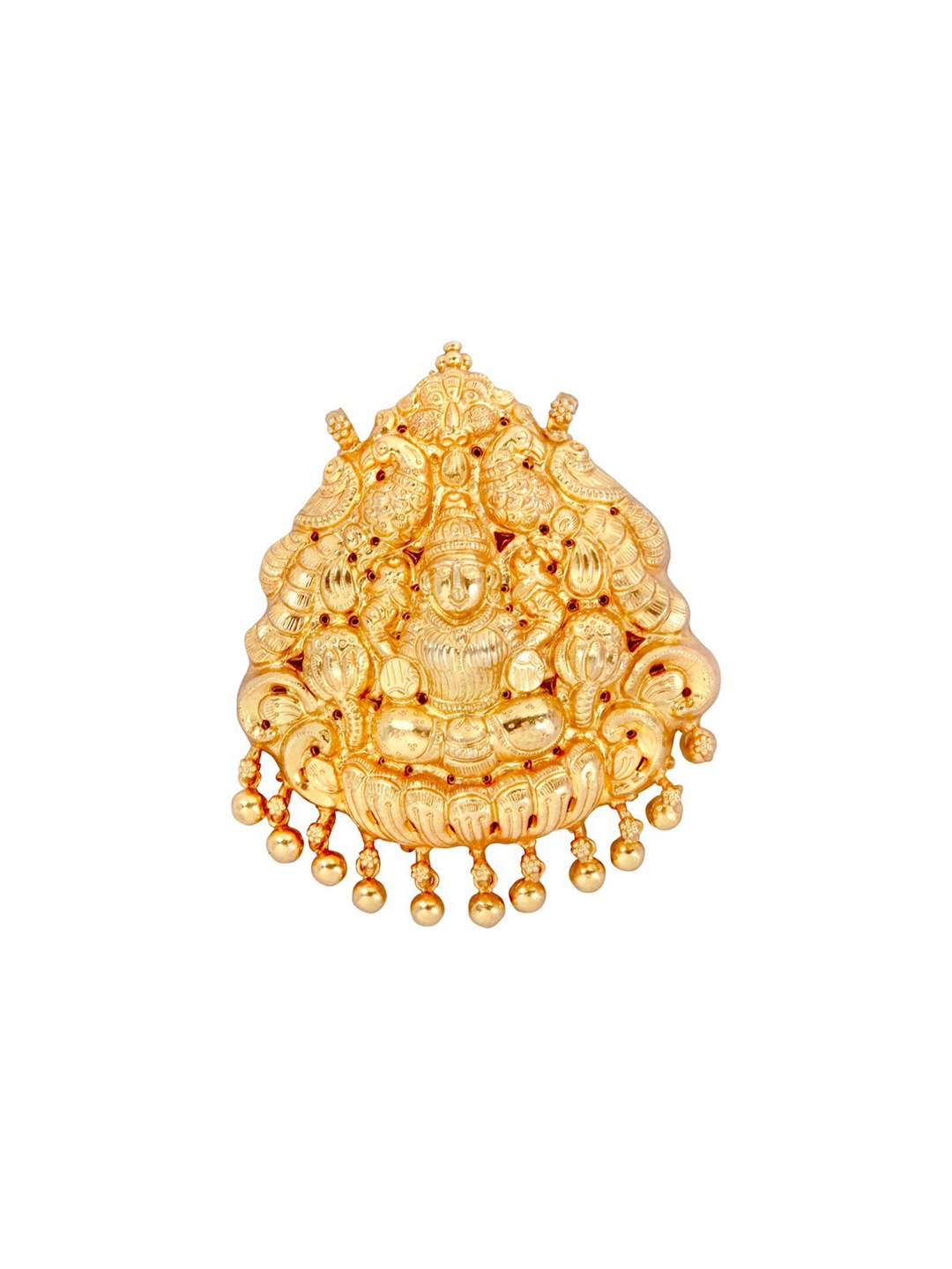 

Exotic India Goddess Lakshmi with Peacocks Handcrafted South Indian Temple Pendant, Gold