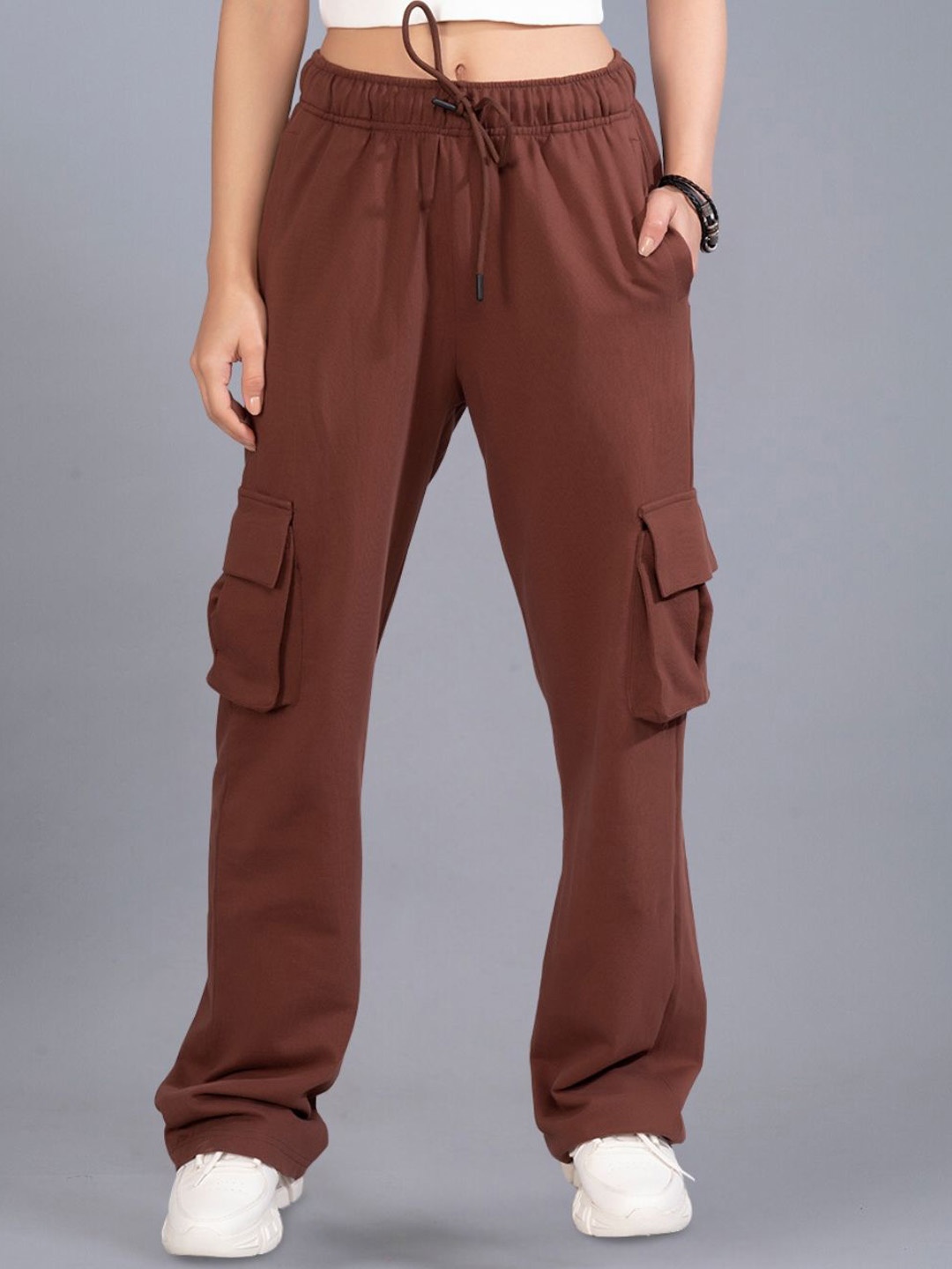 

PRONK Women Relaxed-Fit Cotton Cargo Track Pants, Brown