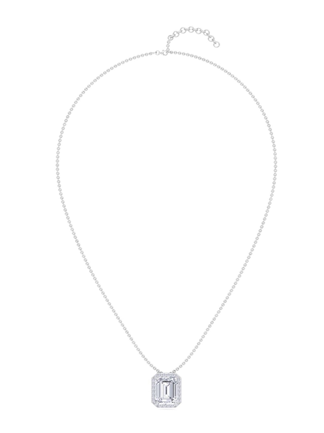 

VELVET IMPERIAL Estella Baguette Cut Stainless Steel Silver-Plated Square Pendant & Chain