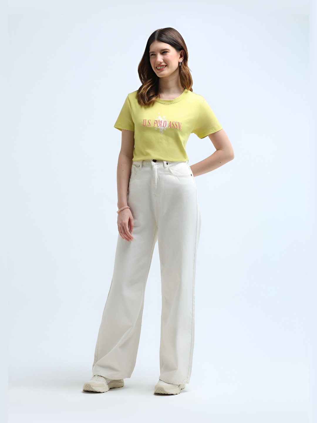 

U.S. Polo Assn. Women Typography Printed Round Neck Pure Cotton T-Shirt, Yellow