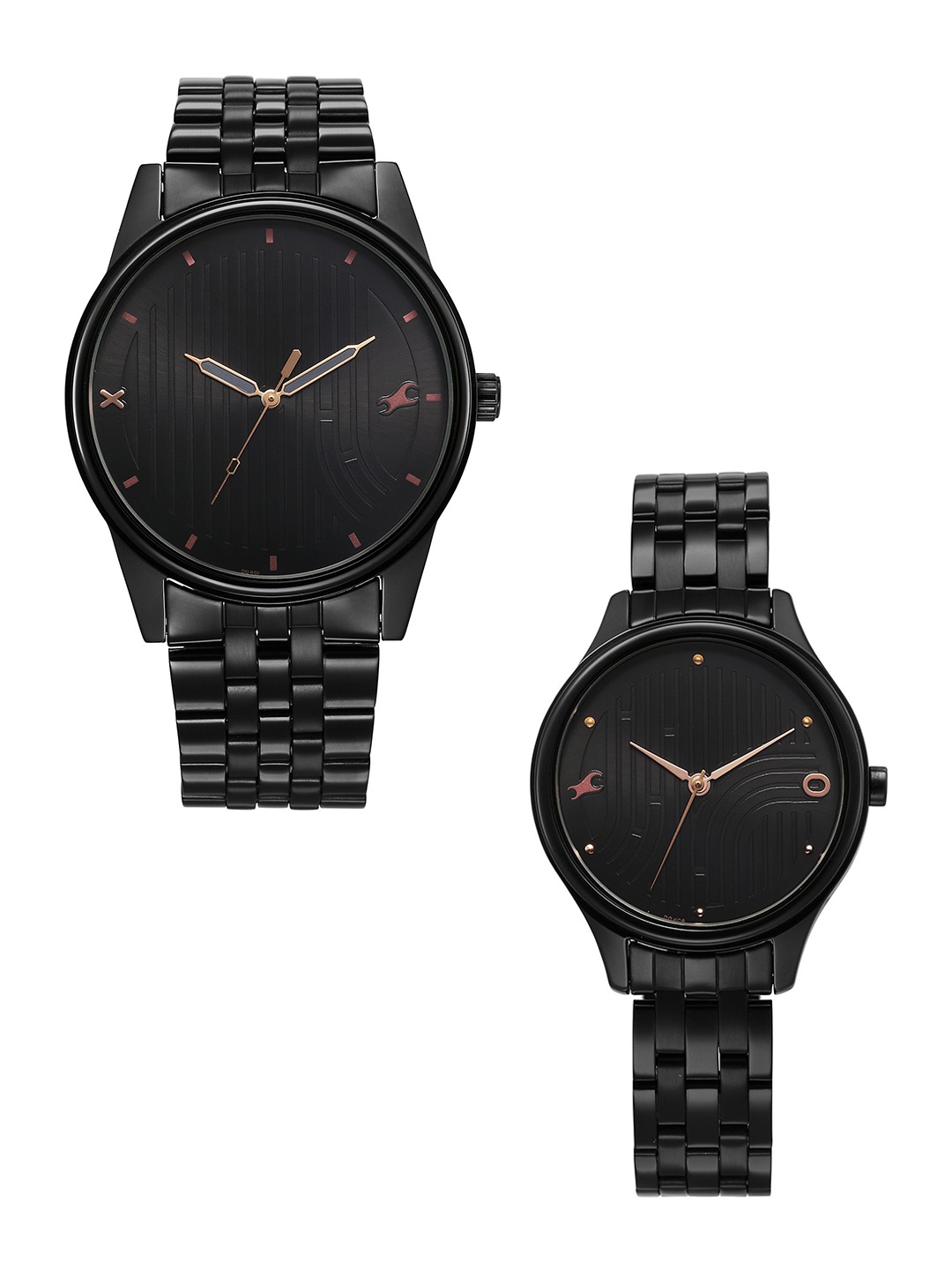 

Fastrack Unisex Brass Patterned Dial & Bracelet Style Straps Analogue Watch 33056296NM02P, Black