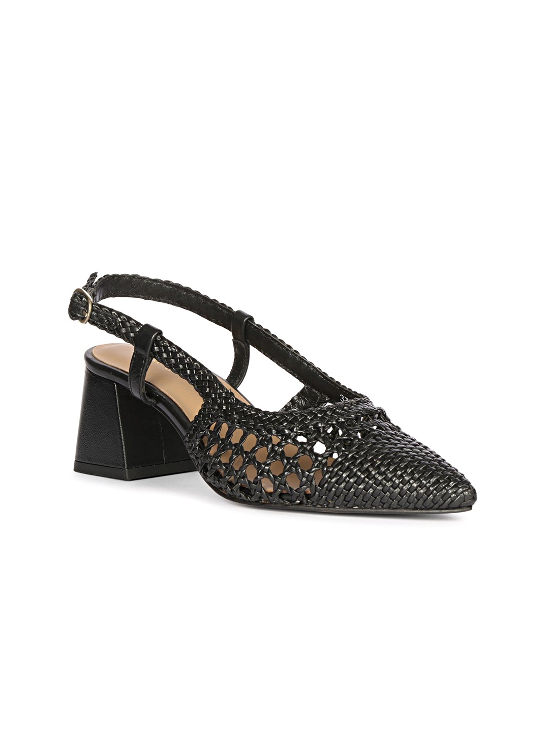 

Saint G Leather Backstrap Block Heel Mules, Black