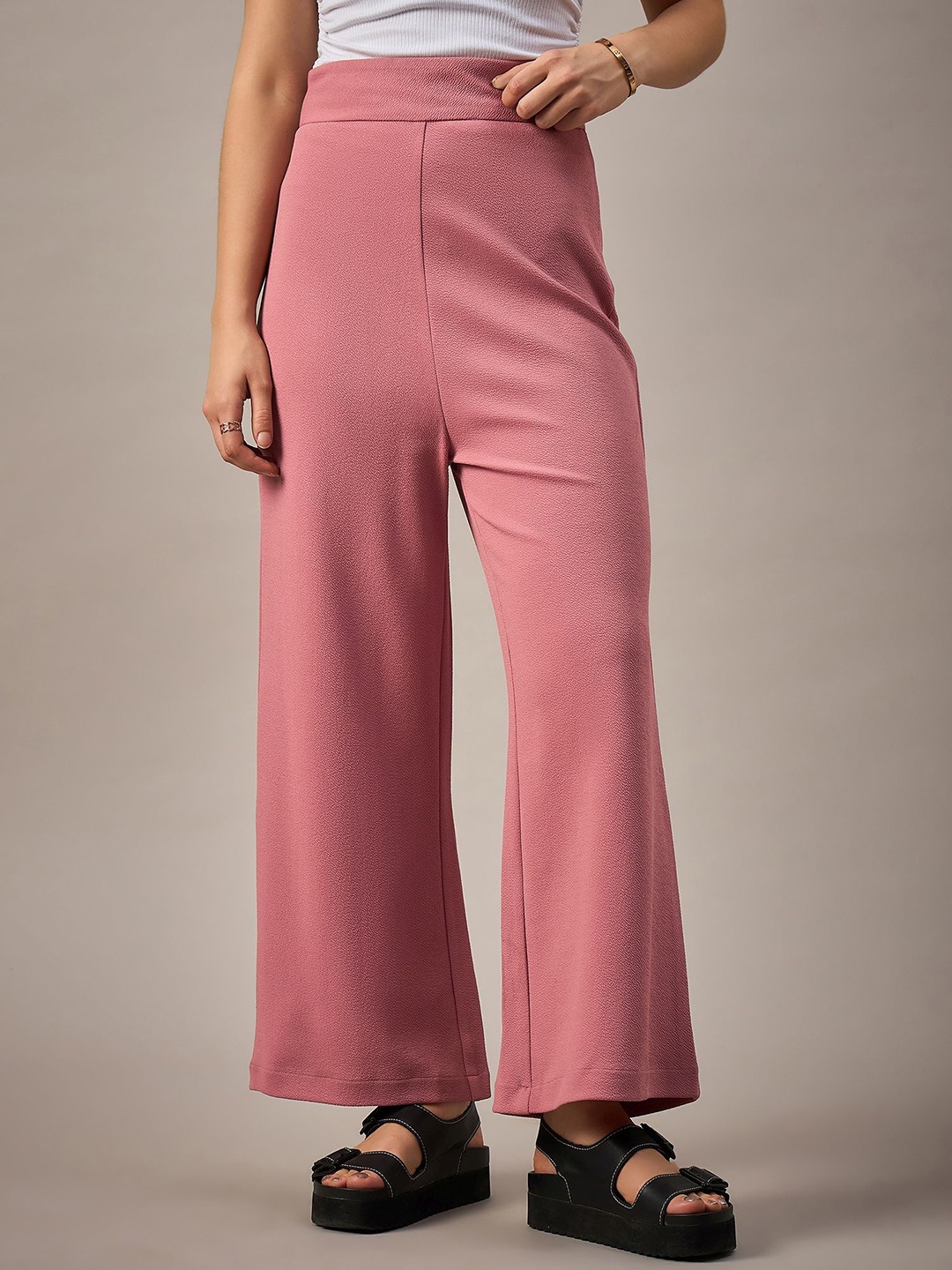 

The Roadster Lifestyle Co Women Wide Leg High Rise Classic Chic Trouser, Pink