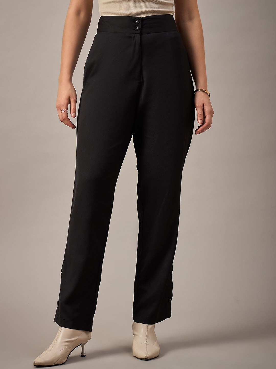 

The Roadster Lifestyle Co Women Classic Chic High Rise Peg Trousers, Black