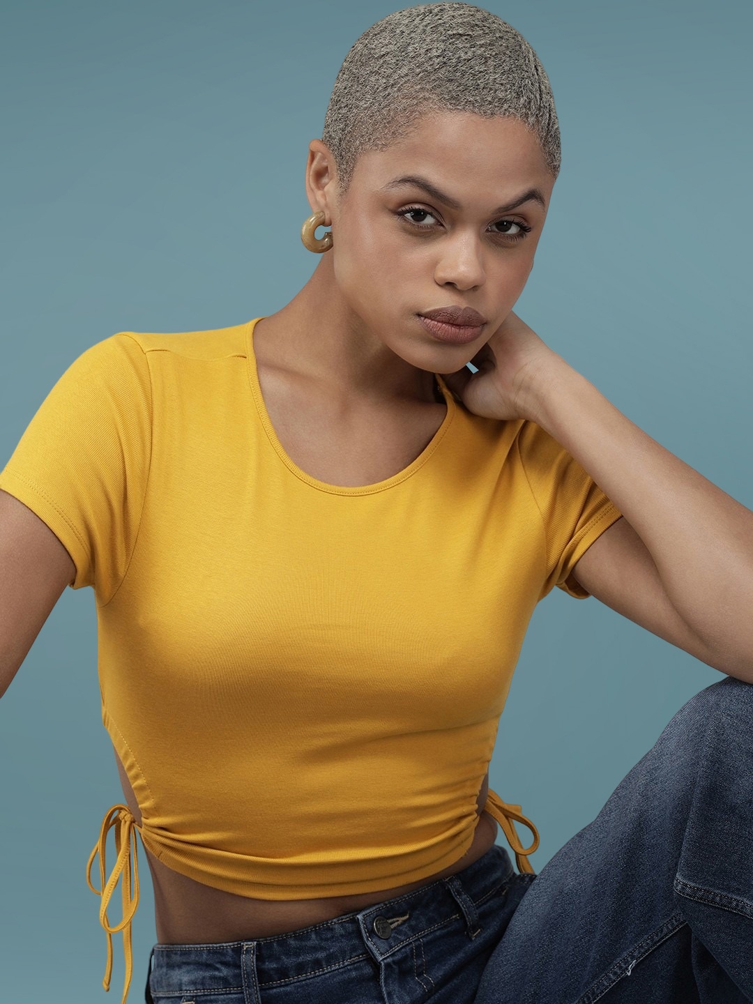 

DressBerry Women Solid Round Neck Slim Fit Crop T-shirt, Yellow