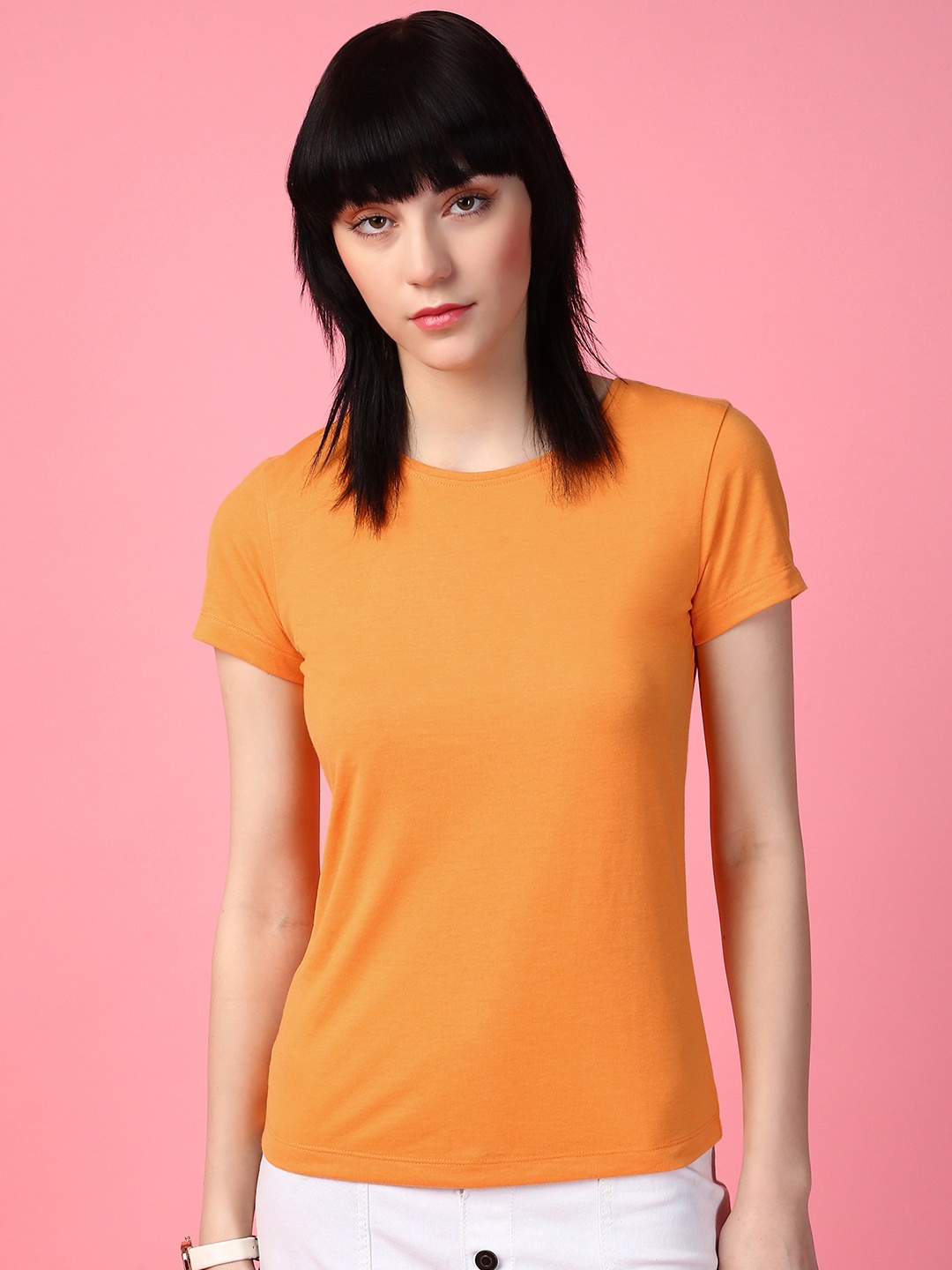 

DressBerry Women Solid Round Neck T-shirt, Mustard