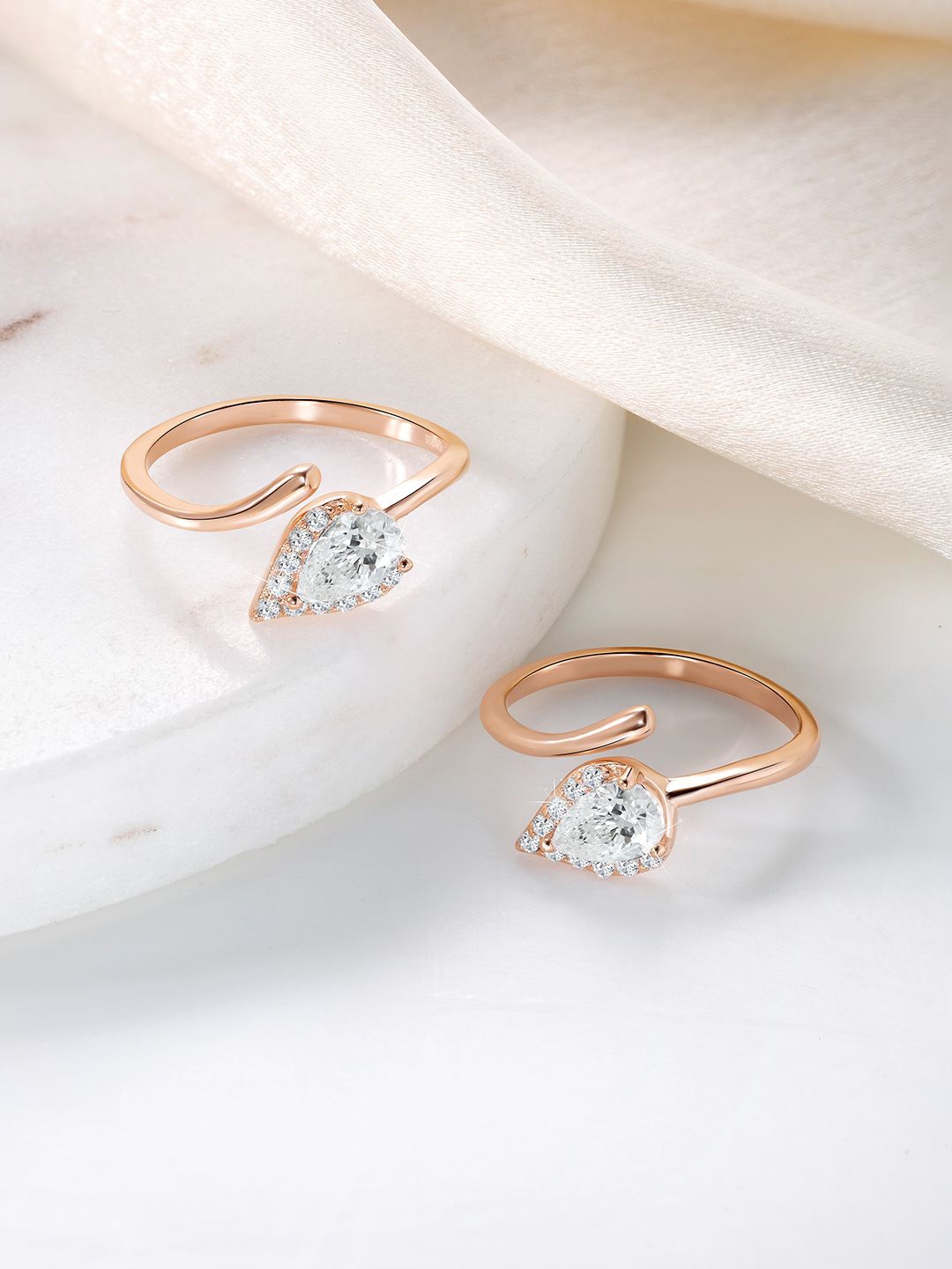 

Silvora by Peora 925 Sterling Silver Rose Gold Plated CZ Studded Adjustable Toe Rings