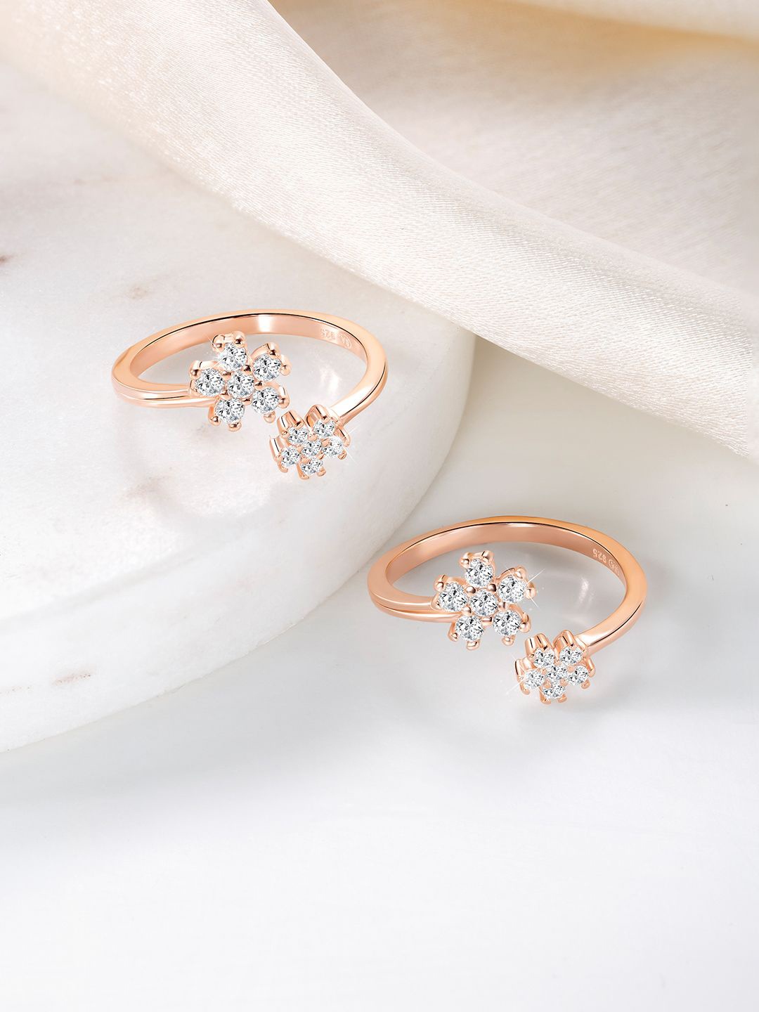 

Silvora by Peora 925 Sterling Silver Rose Gold Plated CZ Studded Adjustable Toe Rings